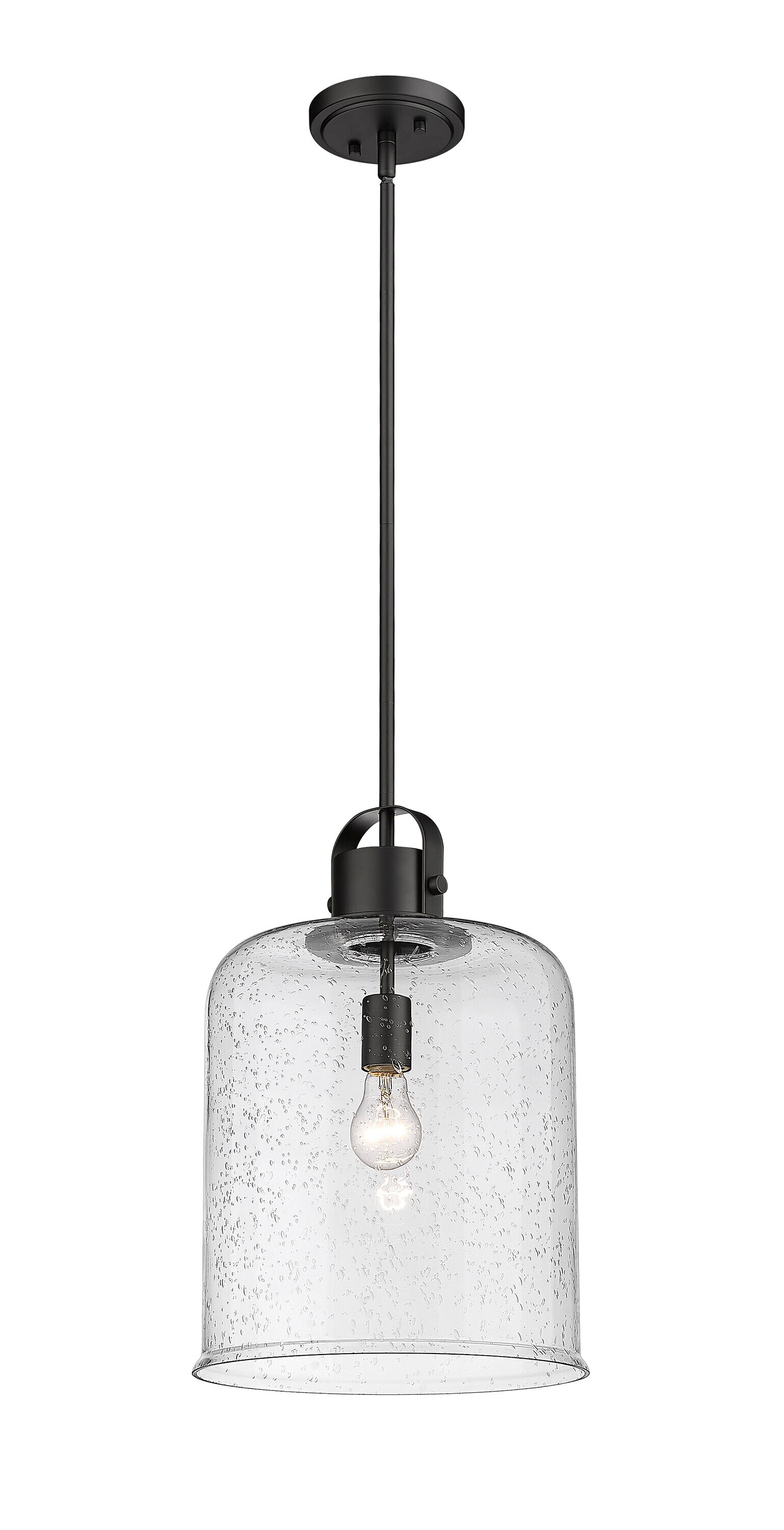 Kinsley 12" Transitional Matte Black Globe Pendant with Clear Seeded Glass