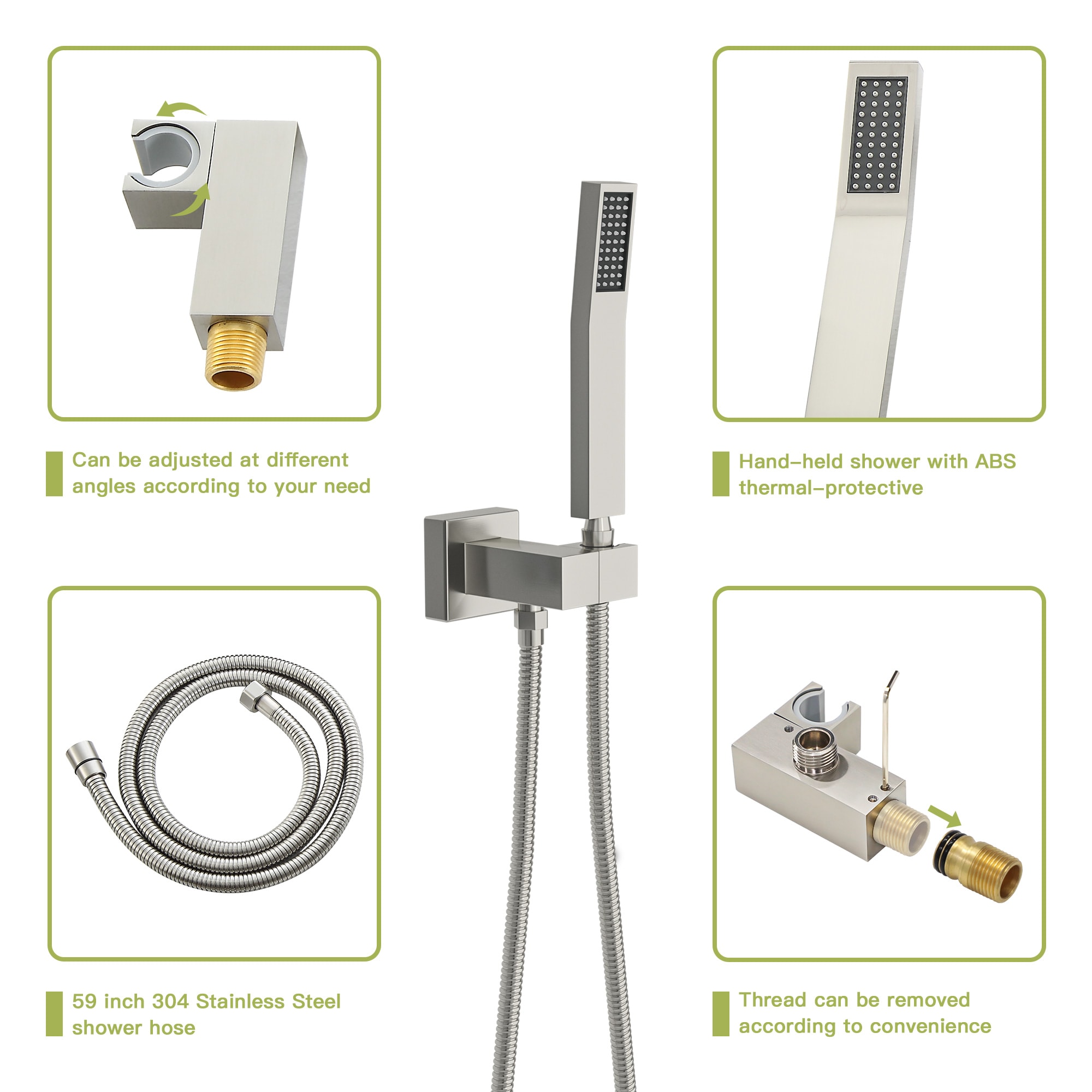 Brushed Nickel Ceiling Mounted Rain Shower System with Handheld