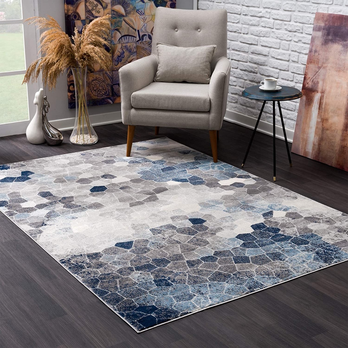 HomeRoots 4000390245 2 x 20 (ft) Polypropylene Navy Rectangular Indoor Geometric Runner rug