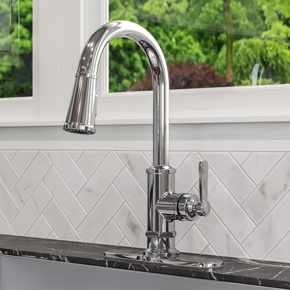 Pfister GT529-TDC Port Haven Polished Chrome Single Handle Deck-mount Pull-down Kitchen Faucet with Sprayer