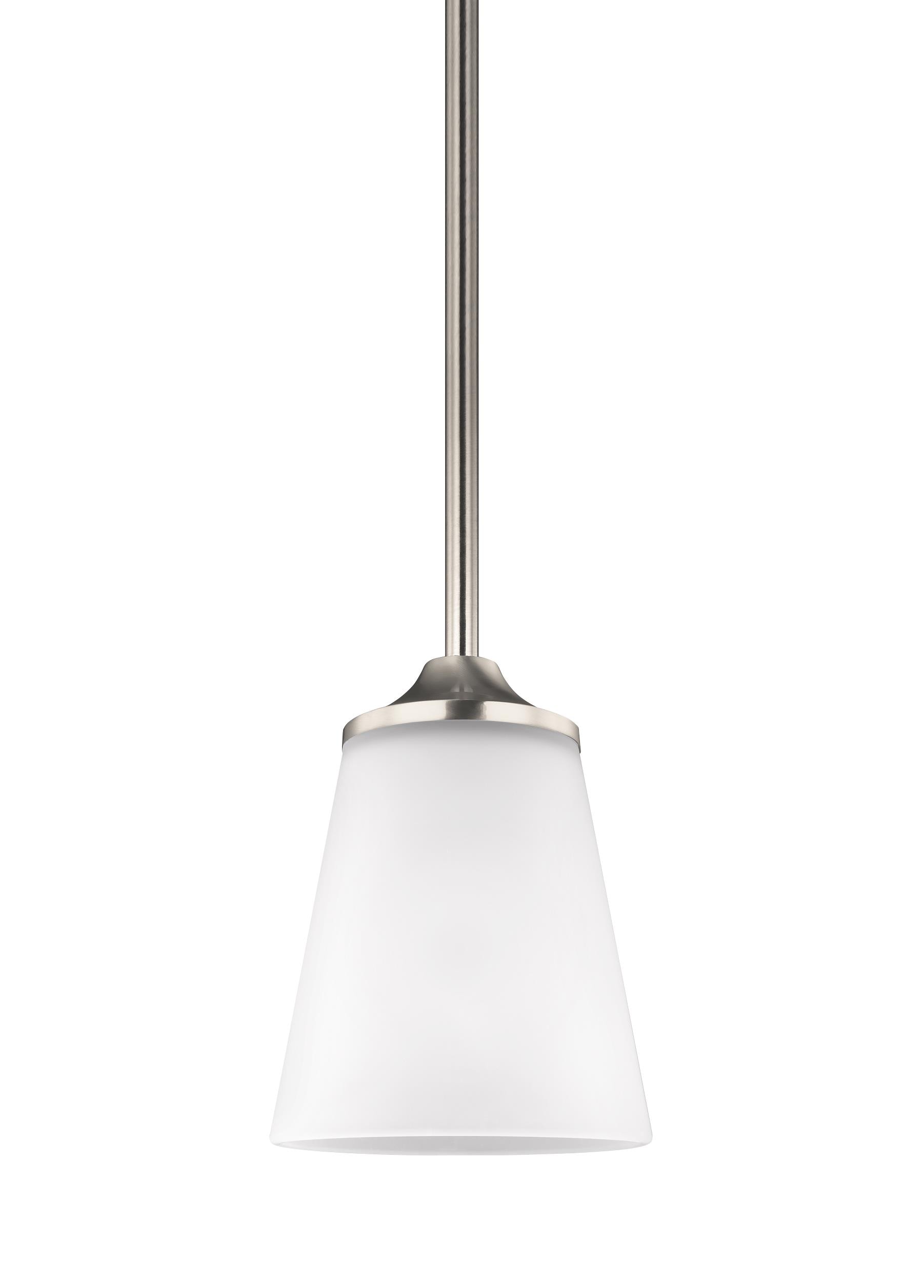 Generation Lighting 6124501-962 Hanford 1 -Light Brushed Nickel Transitional Etched glass Cone Mini Hanging Pendant light