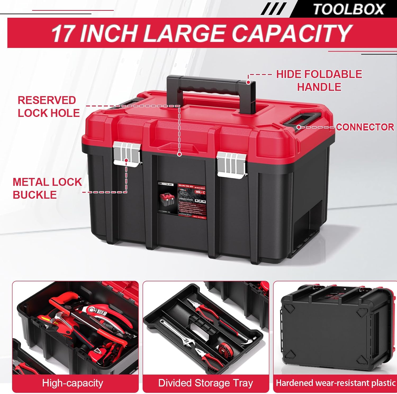 AIRAJ 3 in 1 Rolling Tool Box with Wheels 17 Inch Stackable Modular ...