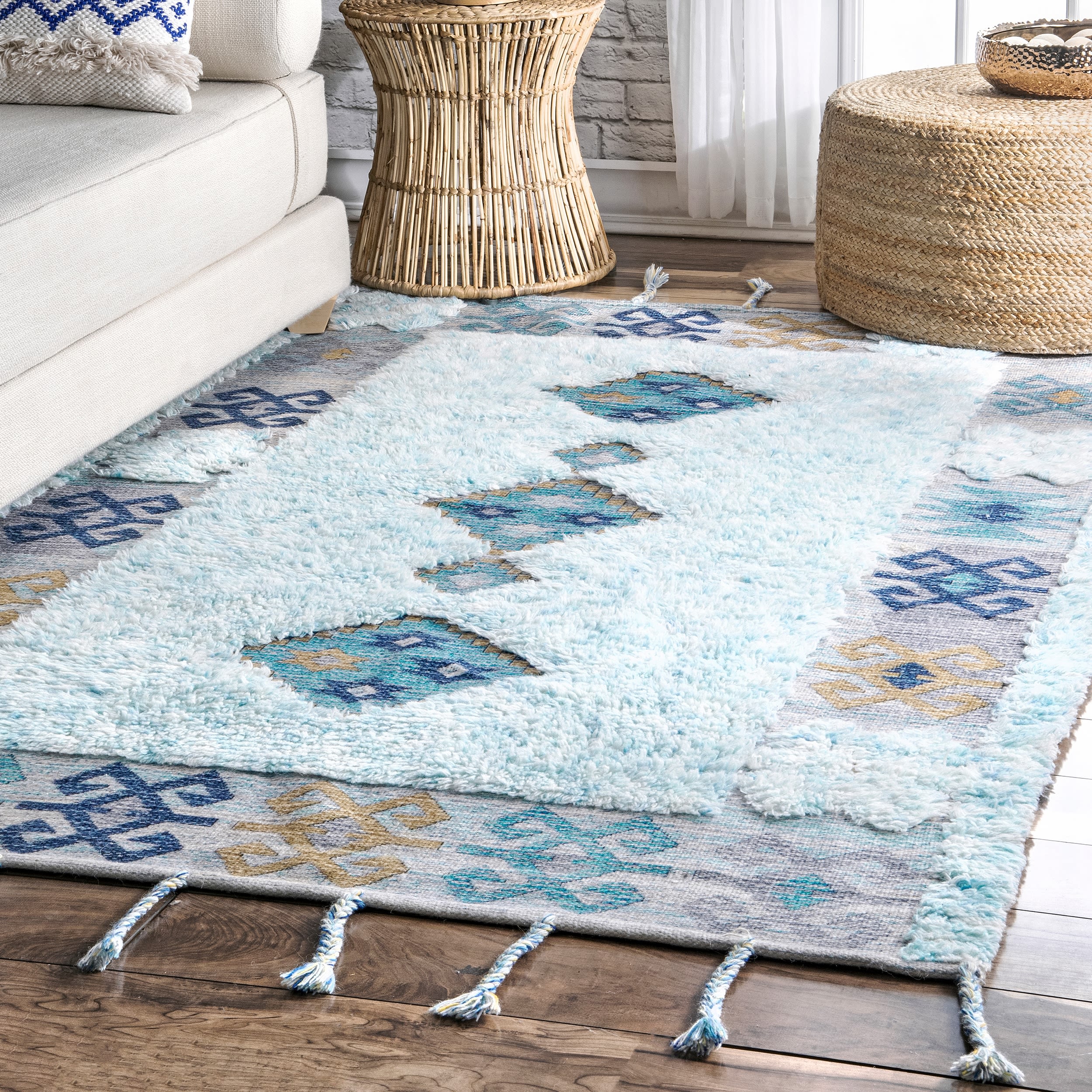 nuLOOM SVIN17A-508 Bassie 5 x 8 (ft) Knotted Polyester Blue Rectangular Indoor Geometric Global Area rug