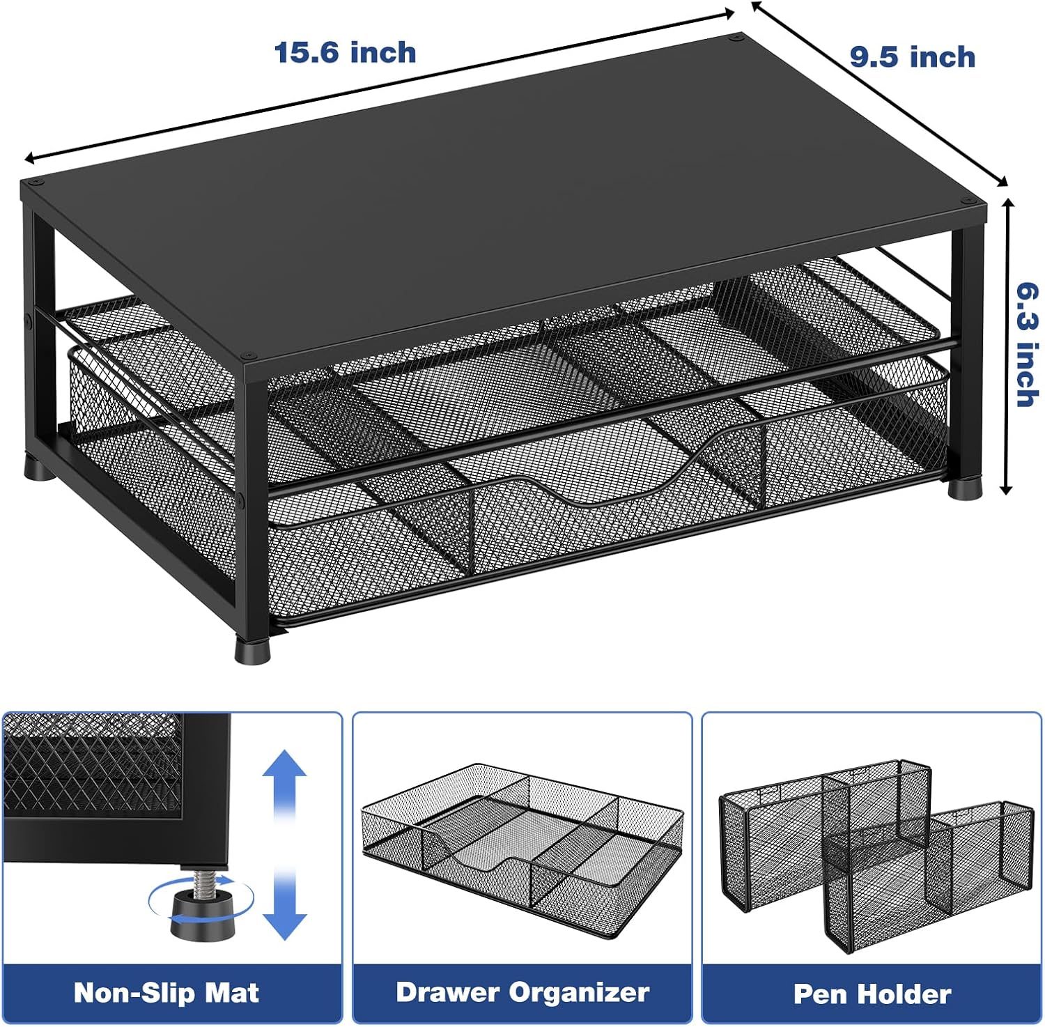 Etokfoks two tier computer monitor stand riser with drawer and two pen ...