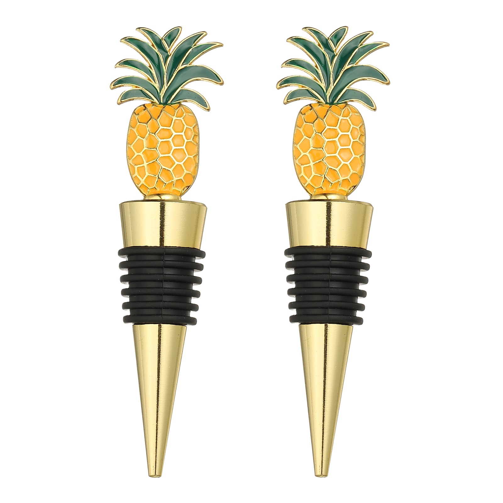 Unique Bargains 2pcs Pineapple Wine Stopper Reusable Wine Stoppers Airtight Leak-proof Bottle Plugs Liquor Saver Beer Beverage Glass Bottles Stopper for Bar Holiday Party Home Decor Gold #S26022501UX3585