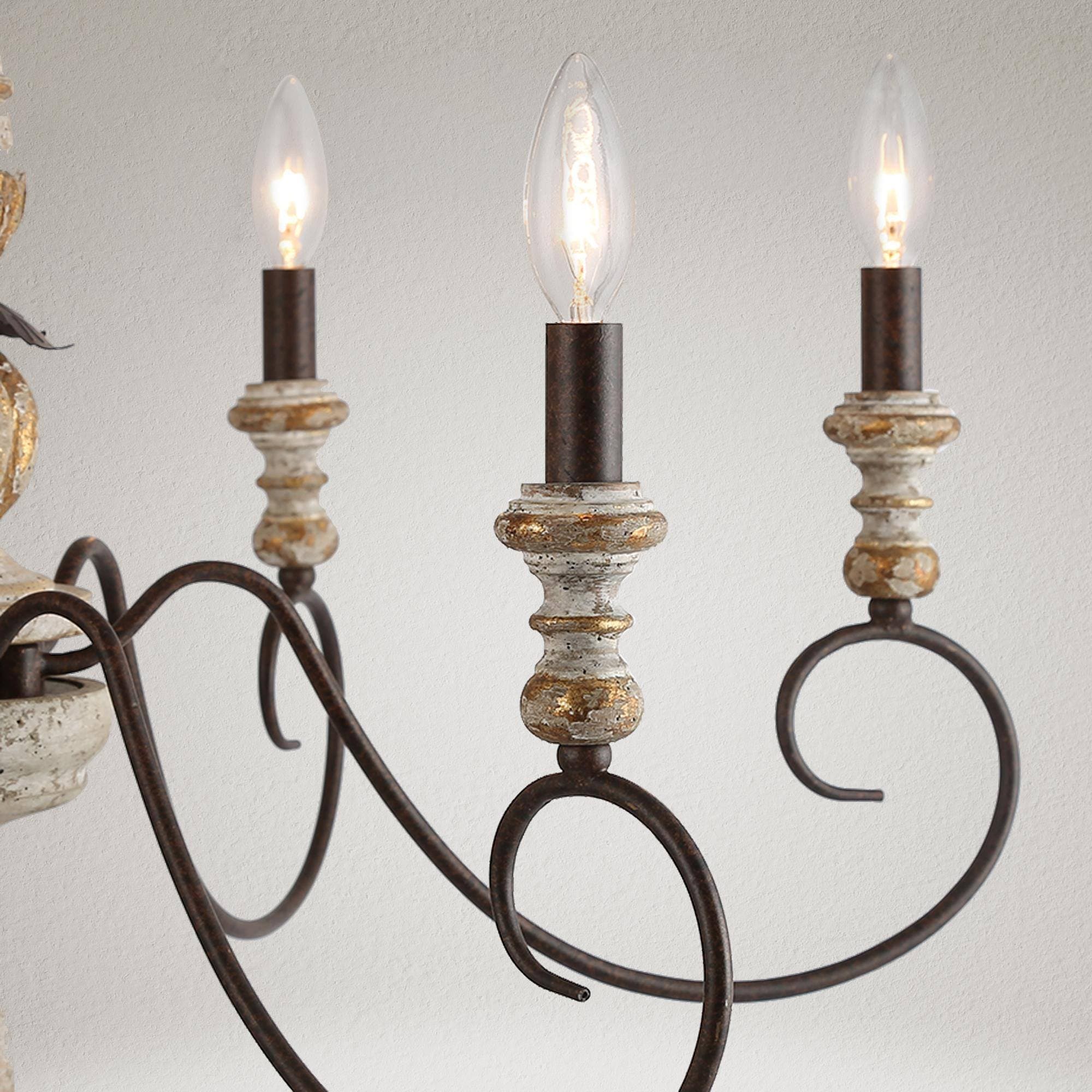 Rustic French Country 6-Light Distressed Wood Chandelier