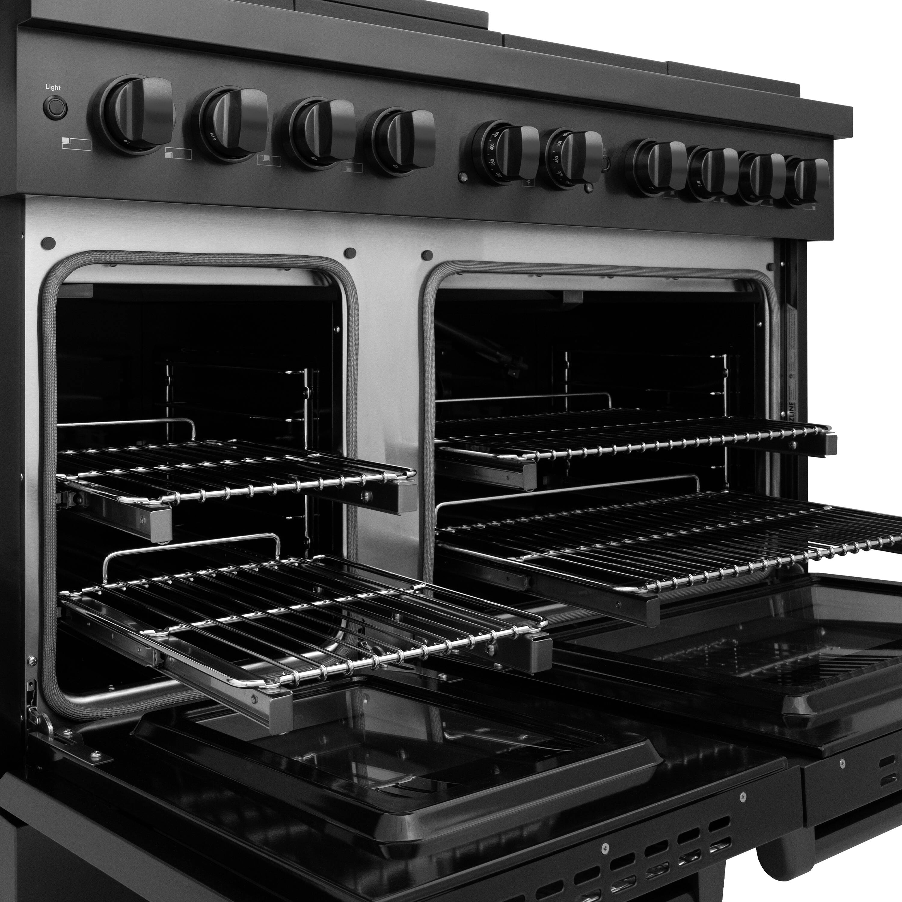 48" Black Stainless Steel Double Oven Gas Range with Griddle