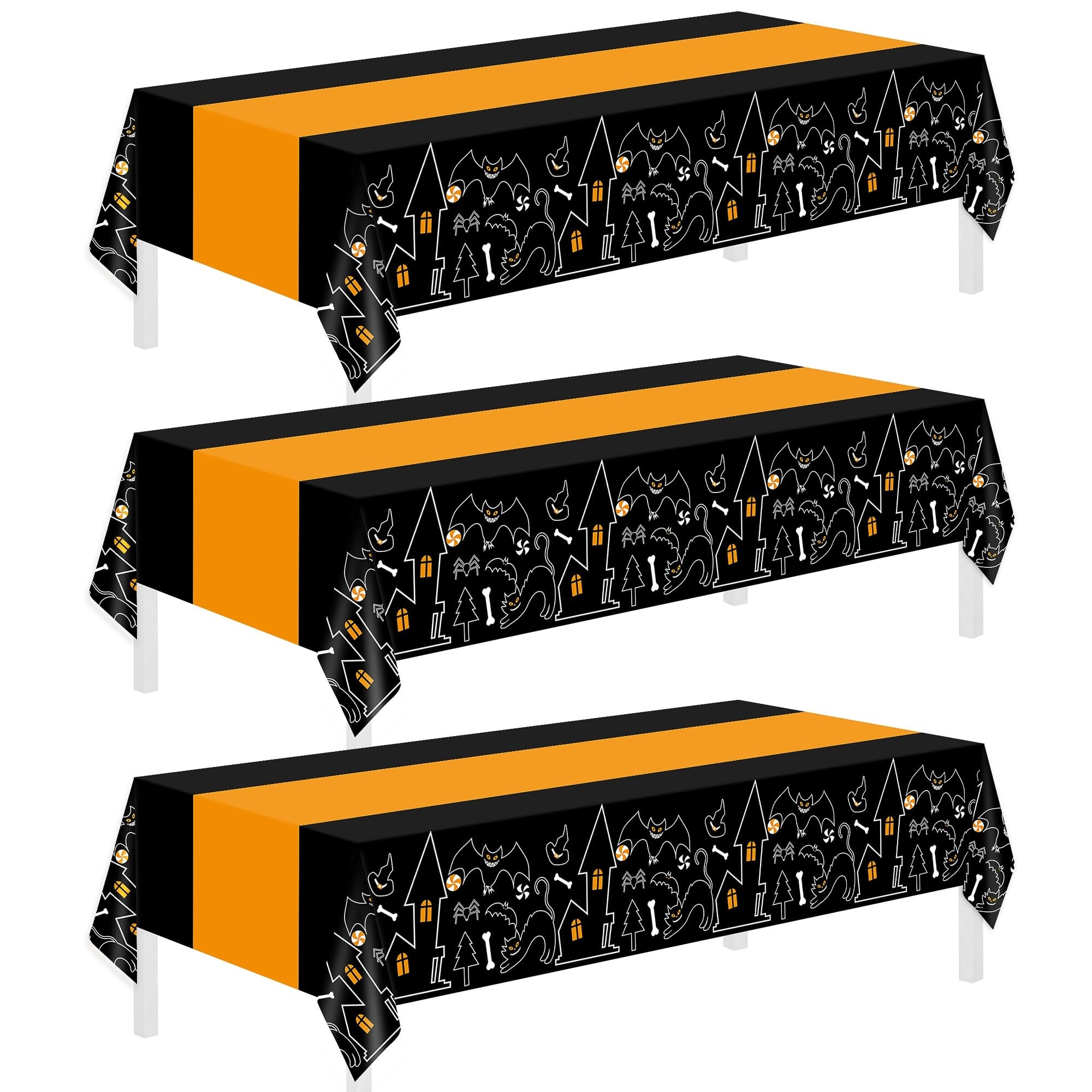 Afoxsos  3 pack Halloween plastic tablecloths 54 x 108 inch disposable table cover for party supplies decorations indoor outdoor birthday home