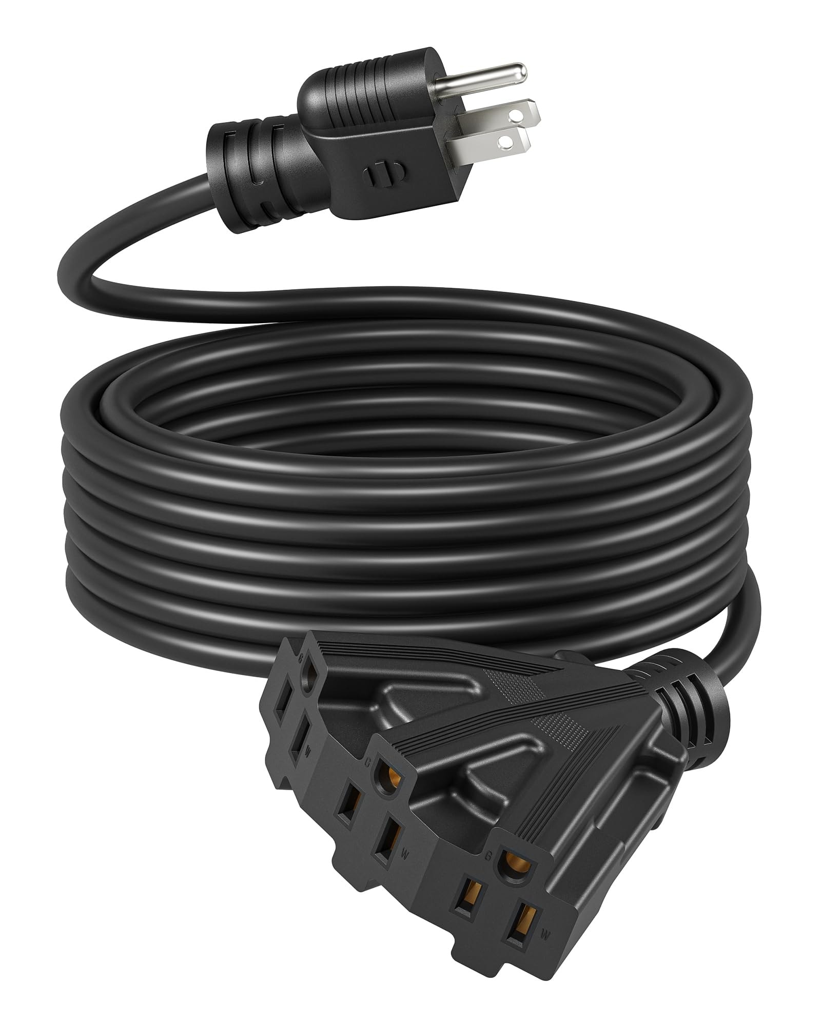 Lukvuzo 25ft outdoor extension cord green triple outlet 16 gauge SJTW heavy duty flexible waterproof power cable 13A 125V 1625W 1 pack #LLU0424T58