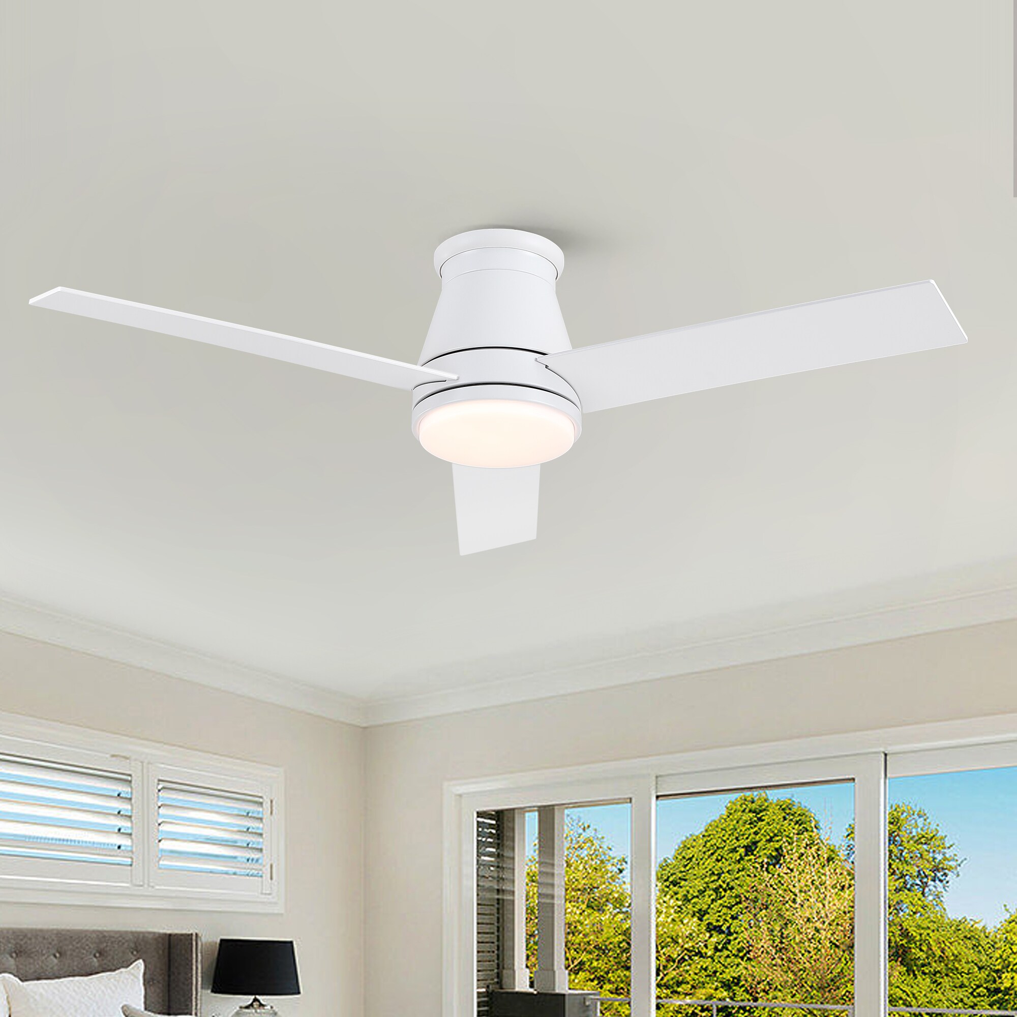 Curated visual reference: Picture Idea: Jushua 48 Inch White Blades Low Profile Ceiling Fans With