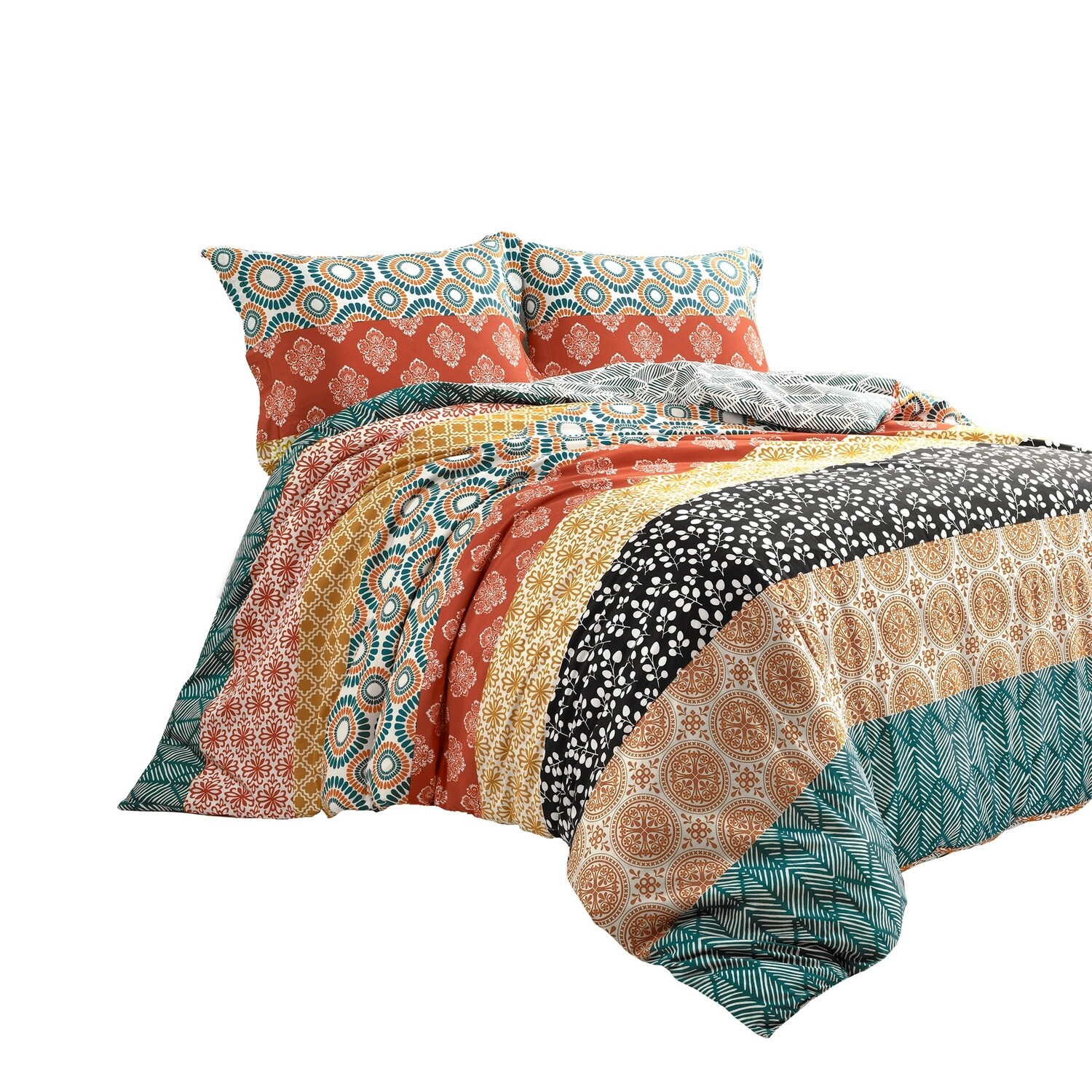 Lush Decor Bohemian Stripe 7 Piece Comforter Set Full/Queen Turquoise Orange