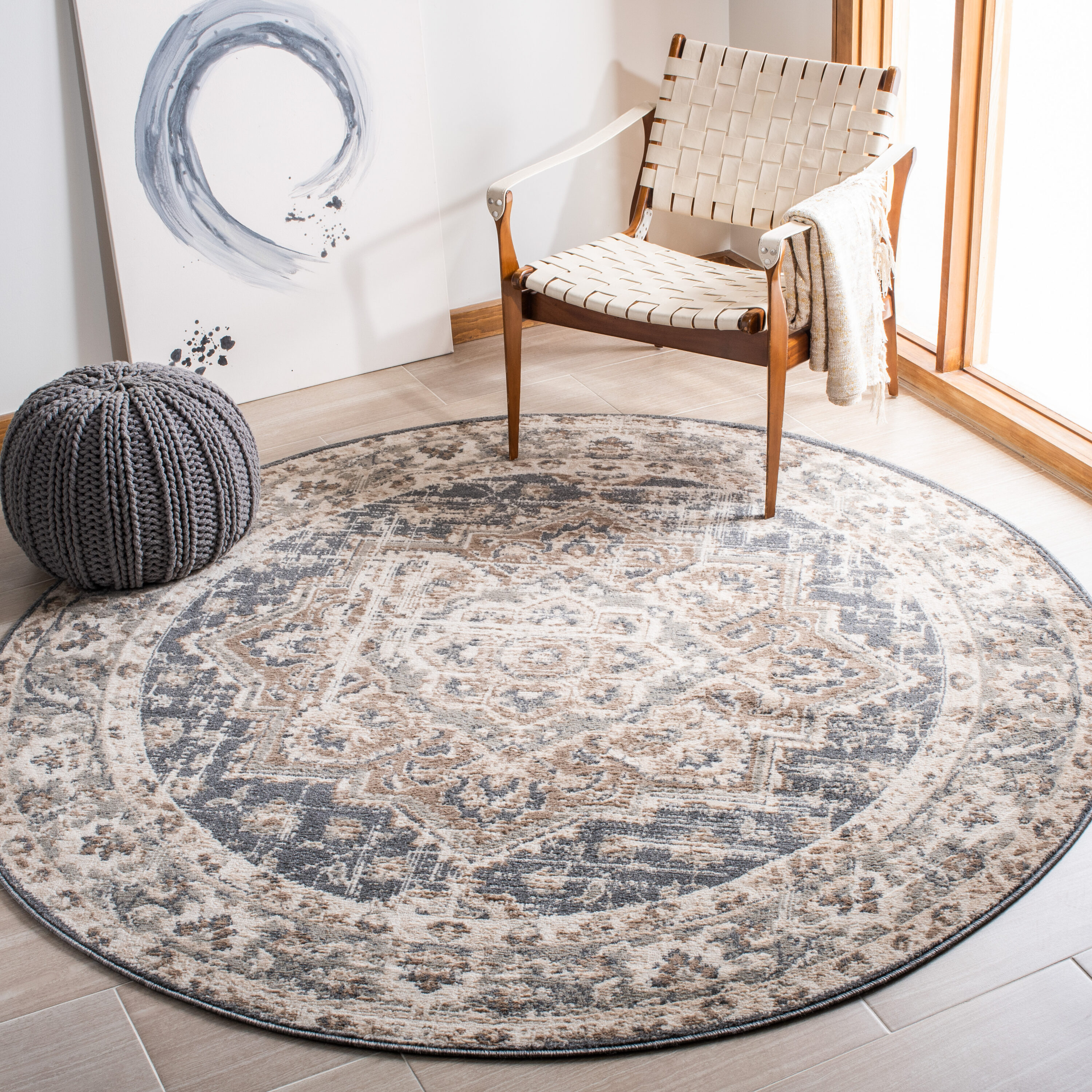 Pyramid 268B Ivory Beige 8 X 8 Round Area Rug