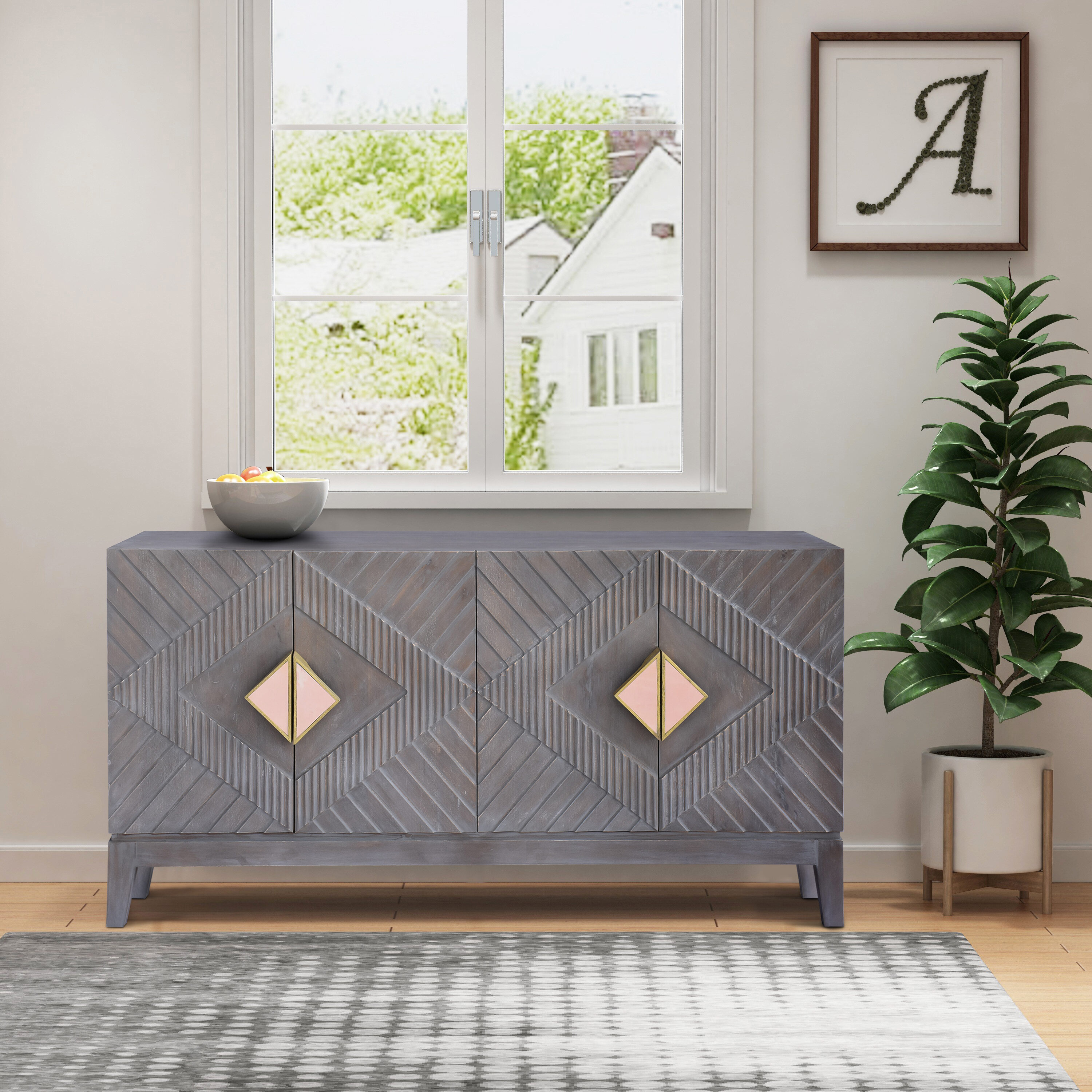 Benzara Contemporary/Modern Gray, Gold Wood Sideboard in the Dining ...