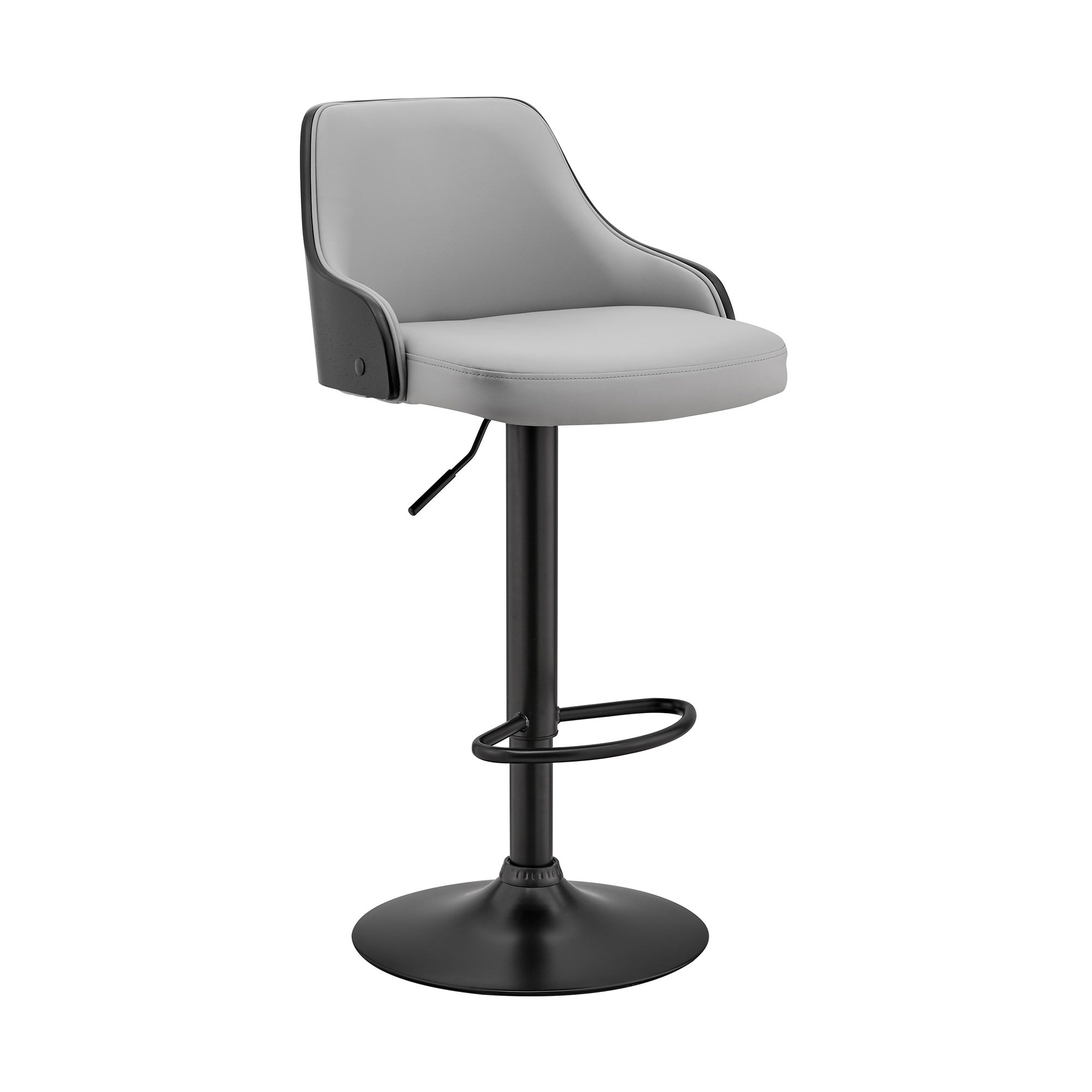 Armen Living LCARBABLBLGR Black 24.0-in H Adjustable Height Counter height Round seat Upholstered Swivel Wood Bar Stool and Back