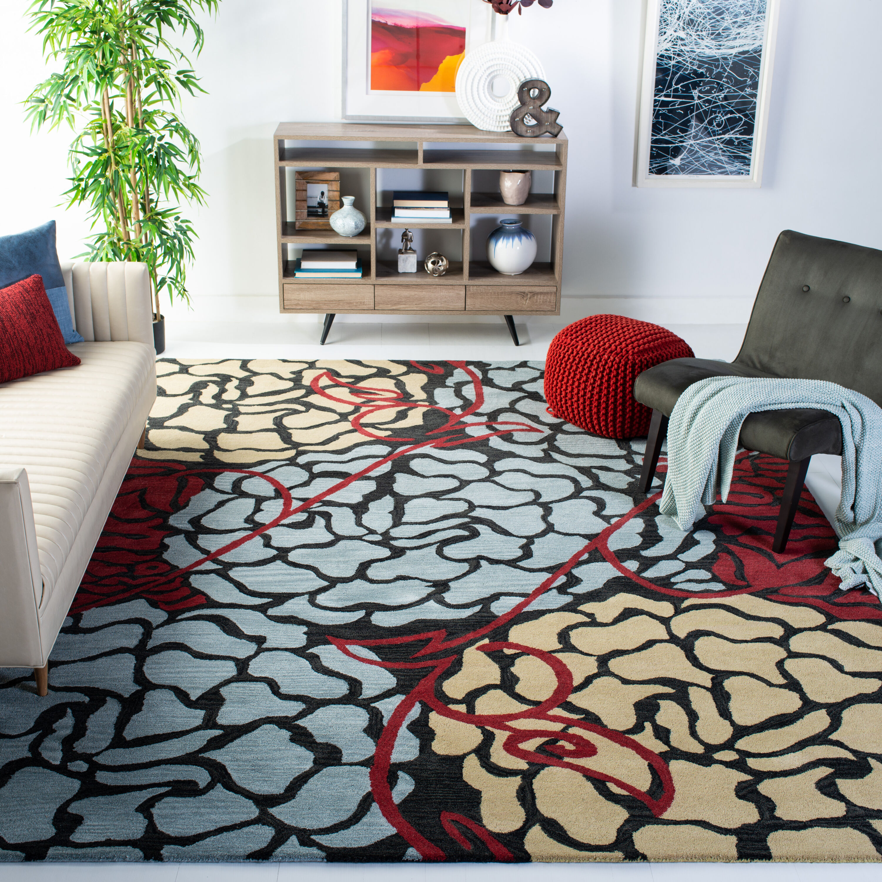 Wyd321 Charcoal/Red Contemporary 8ft x 10ft Rectangle Rug