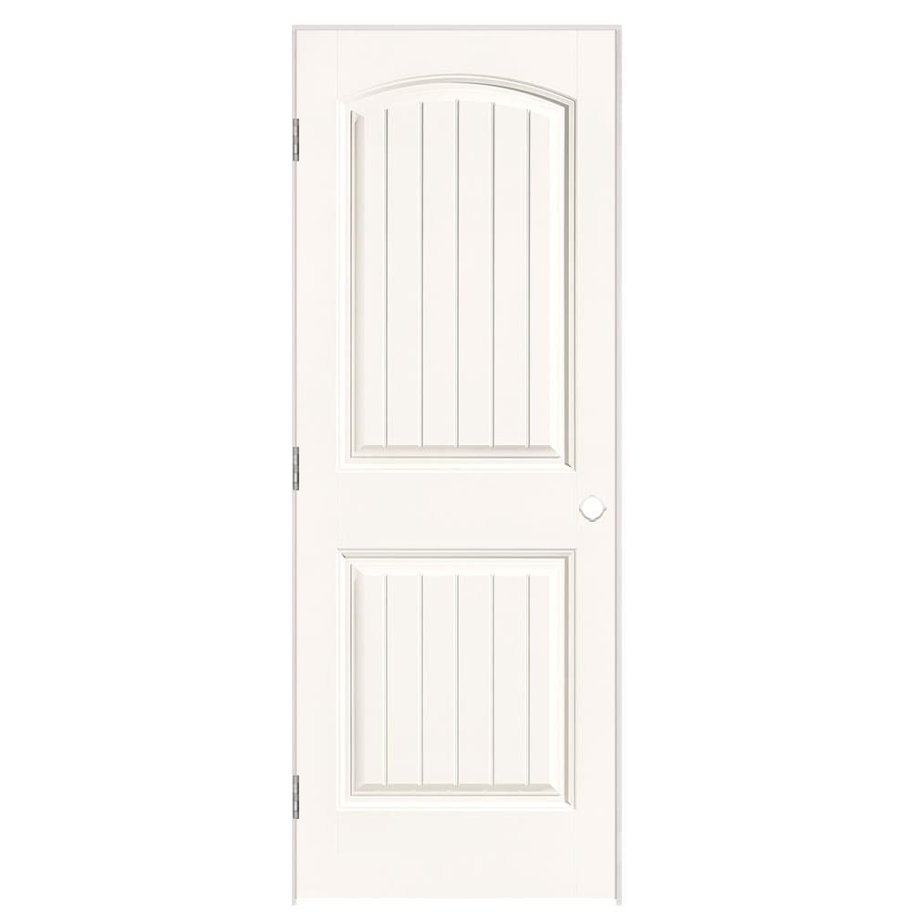 Masonite 1443720 30-in x 80-in Snowstorm Solid core 2-panel round top plank Right hand Smooth Prefinished Molded composite Flat Jamb Single Prehung Interior Door