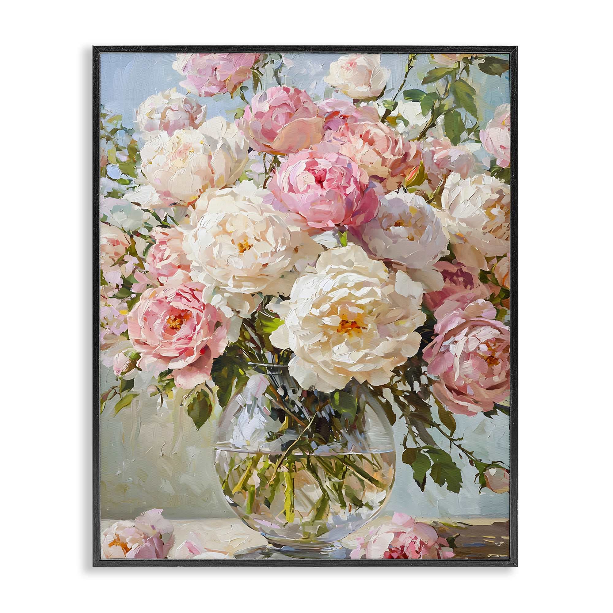 Stupell Industries BT-634-FR-11X14 White and Pink Roses Black Framed Giclee Art By Franklyn Gregory 11 x 14
