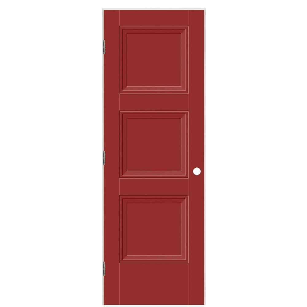 Masonite 1573374 28-in x 80-in Barn Red Solid core 3-panel square Right hand Smooth Prefinished Molded composite Flat Jamb Single Prehung Interior Door