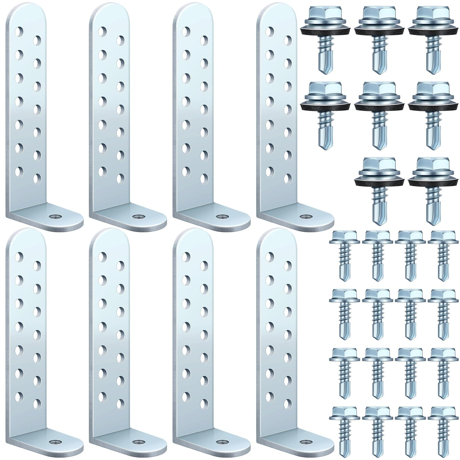Etokfoks  Hurricane Condenser Tie Down Brackets Kit 8 Pack Galvanized Heavy Gauge Steel Powder Coated L Braces with Screws