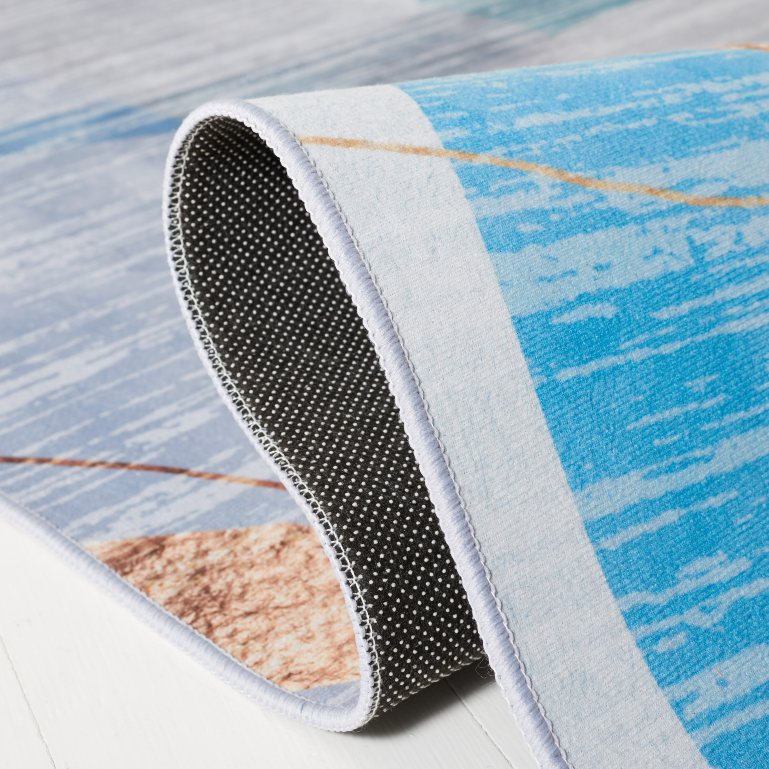 6' x 9' Blue Abstract Washable Wool Synthetic Area Rug