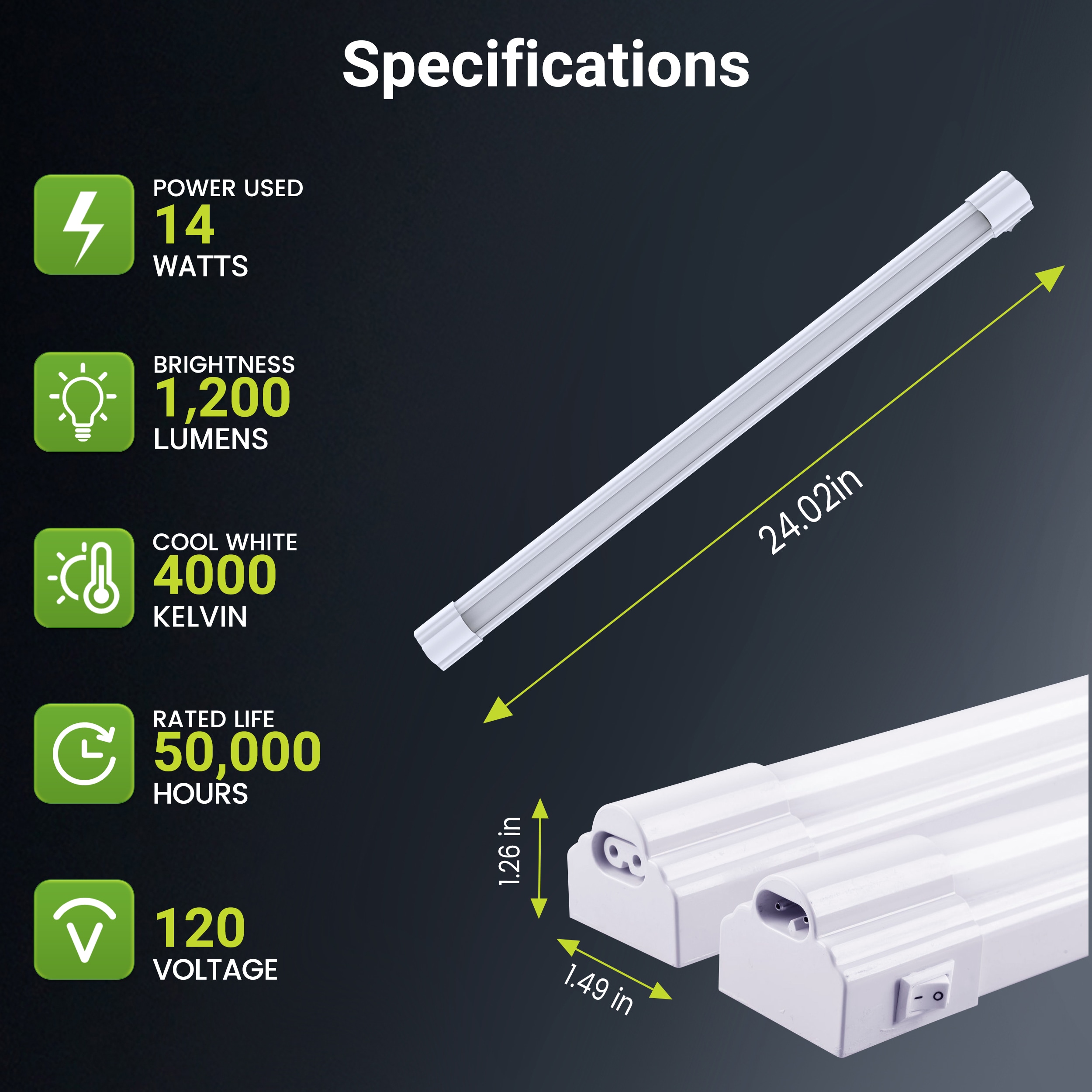 Green Watt - 24-in Plug-in LED Under Cabinet Light Bar