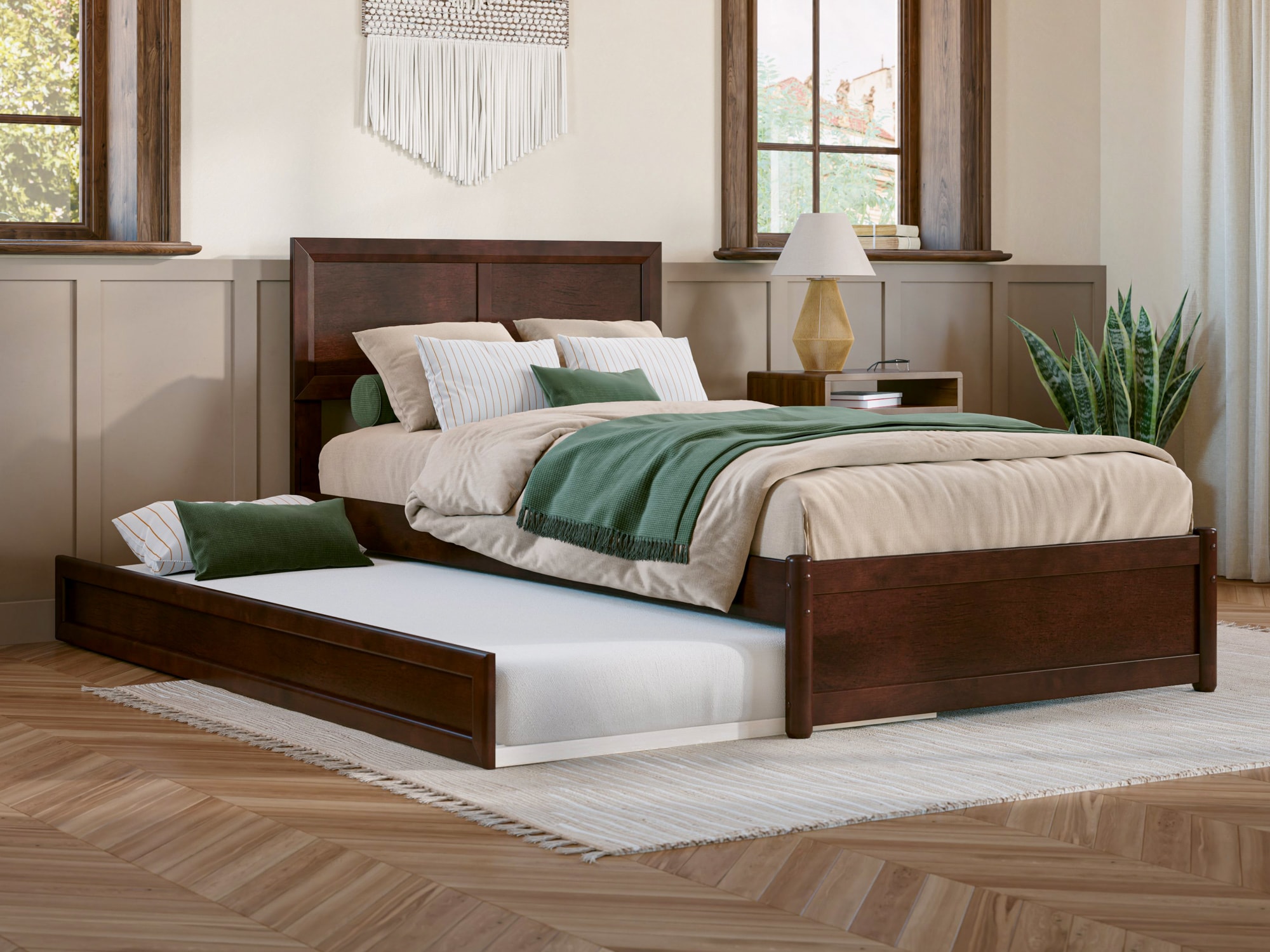 AFI AR8487214 Lylah Walnut Twin extra long Wood Trundle Bed
