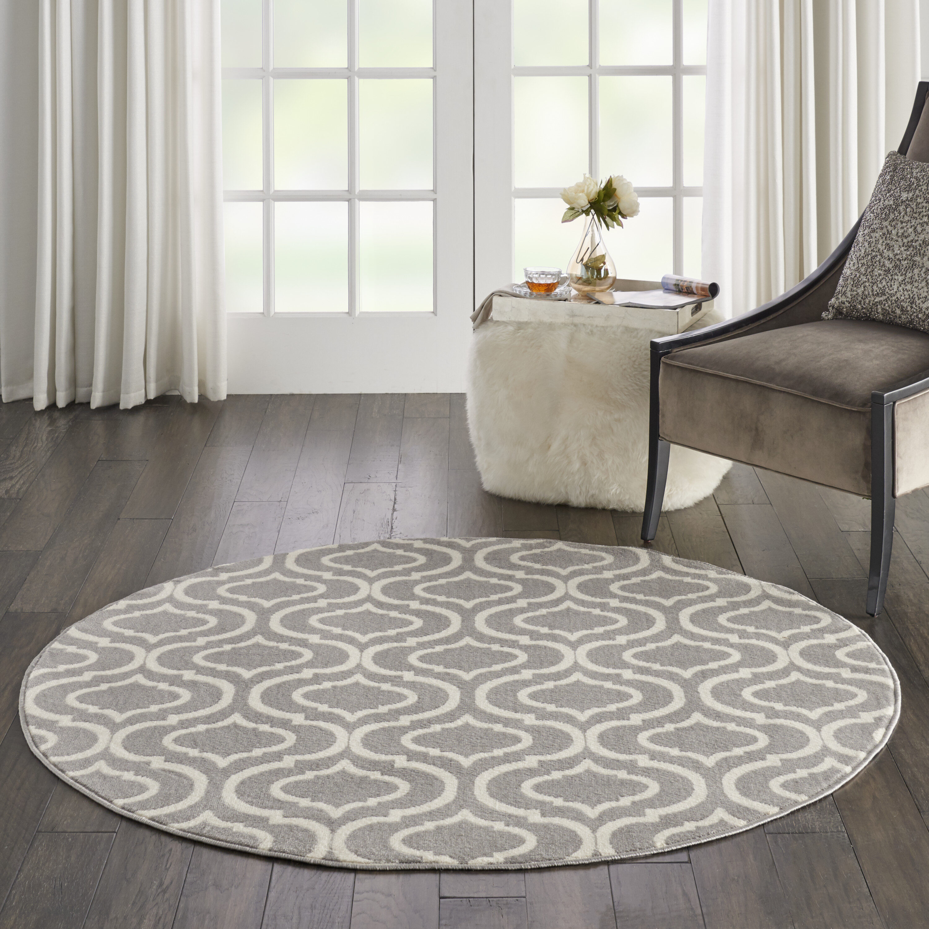 Nourison 99446479754 Jubilant 5 x 5 (ft) Loomed Polypropylene Grey Round Indoor Abstract Area rug