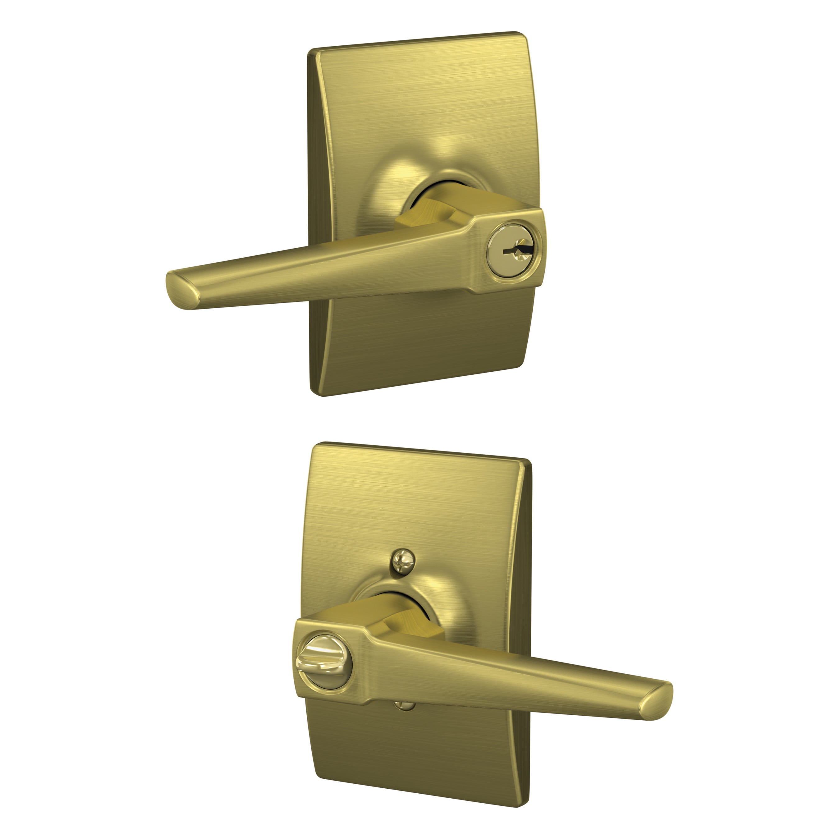 Schlage F51A ELR 608 CEN Custom Eller - Century Satin Brass Universal Exterior Keyed entry Door Handle