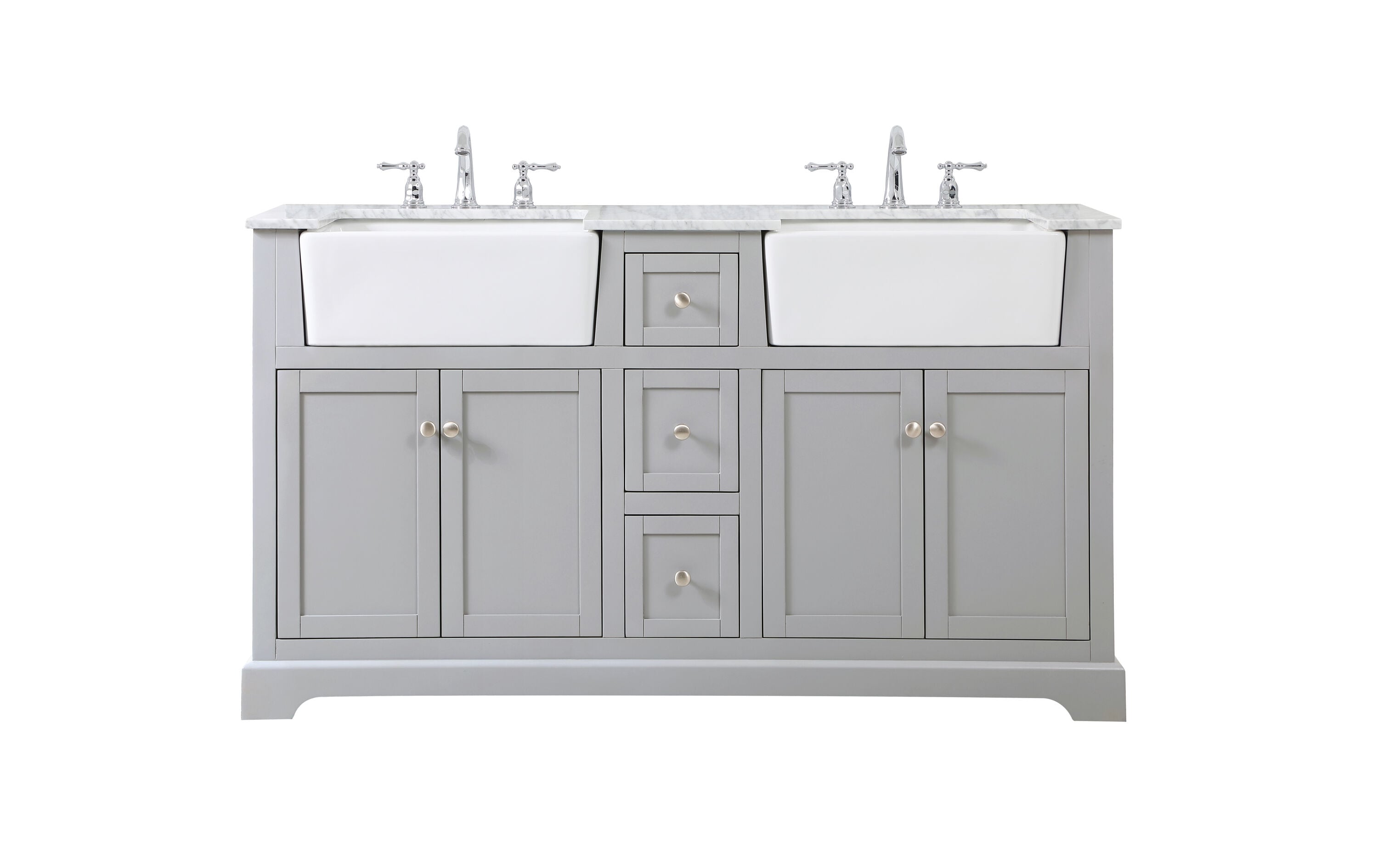 Elegant Decor HF180780DGR Home Furnishing 60-in Grey Farmhouse Double sink Bathroom Vanity with Carrara White Marble Top