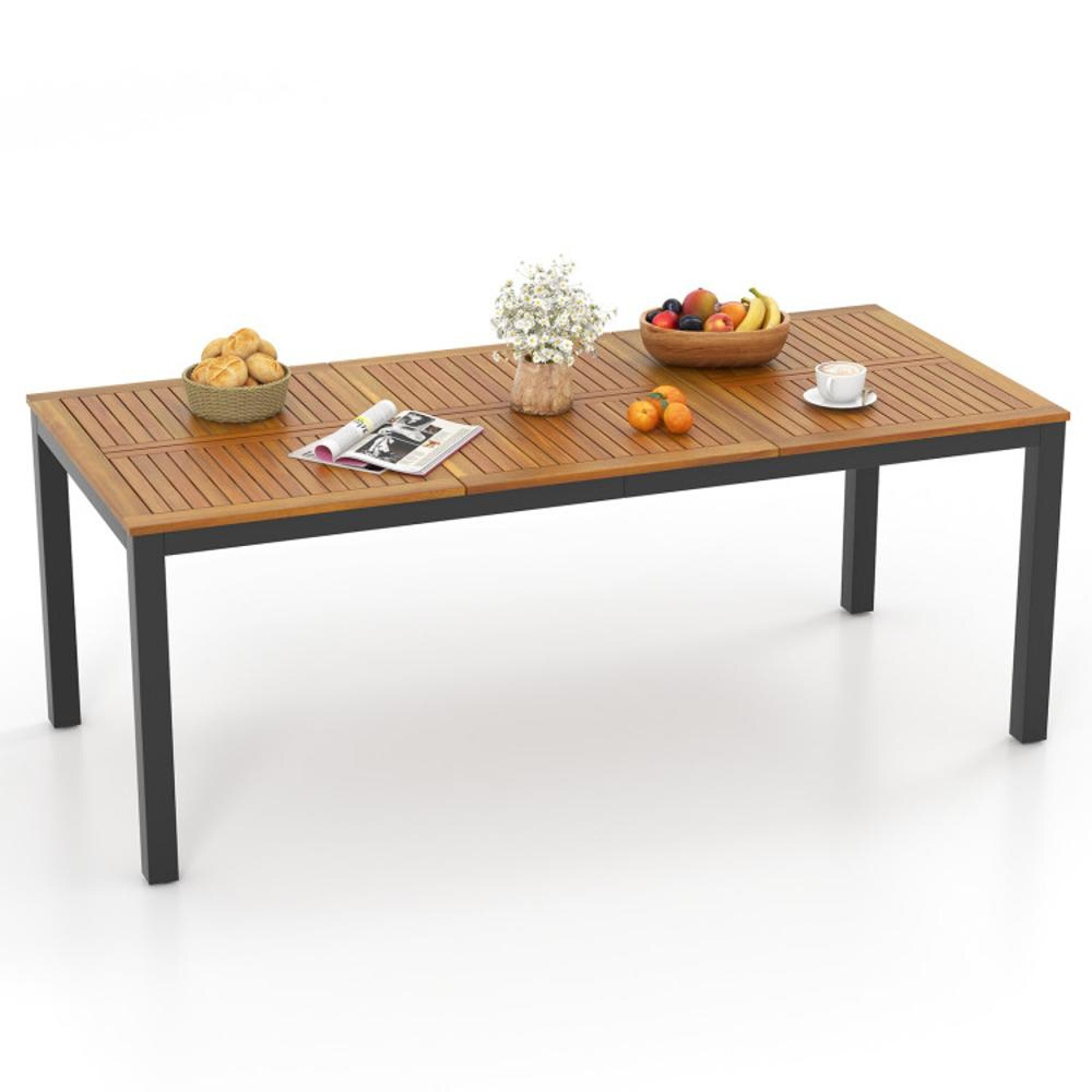 BABOOM BOM-W71585-CO Outdoor Dining Acacia Wood Patio Table Rectangle Outdoor Dining Table 35.5-in W x 79-in L with Umbrella Hole