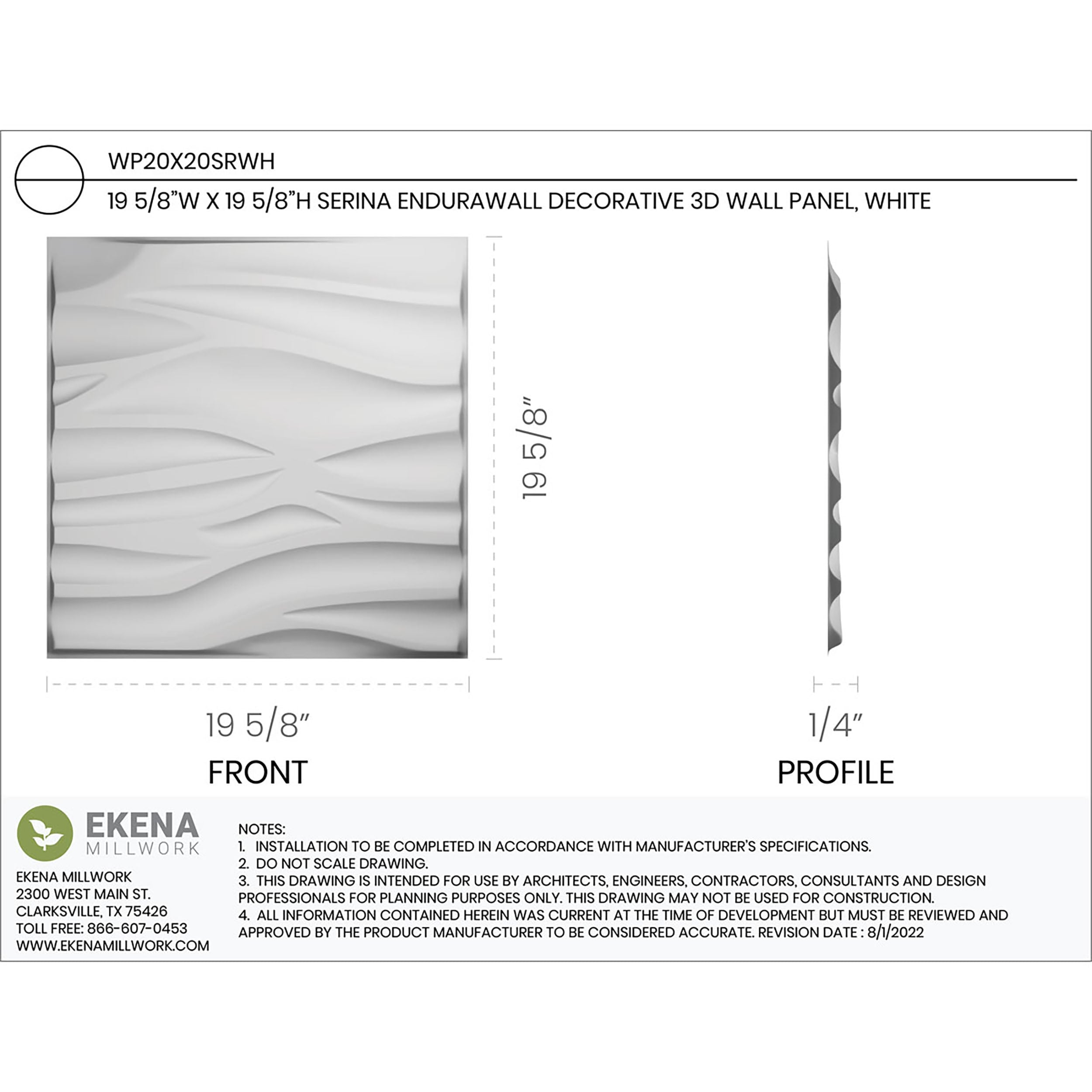 Ekena Millwork WP20X20SRWH-CASE-12 Wall-Panels - View #2