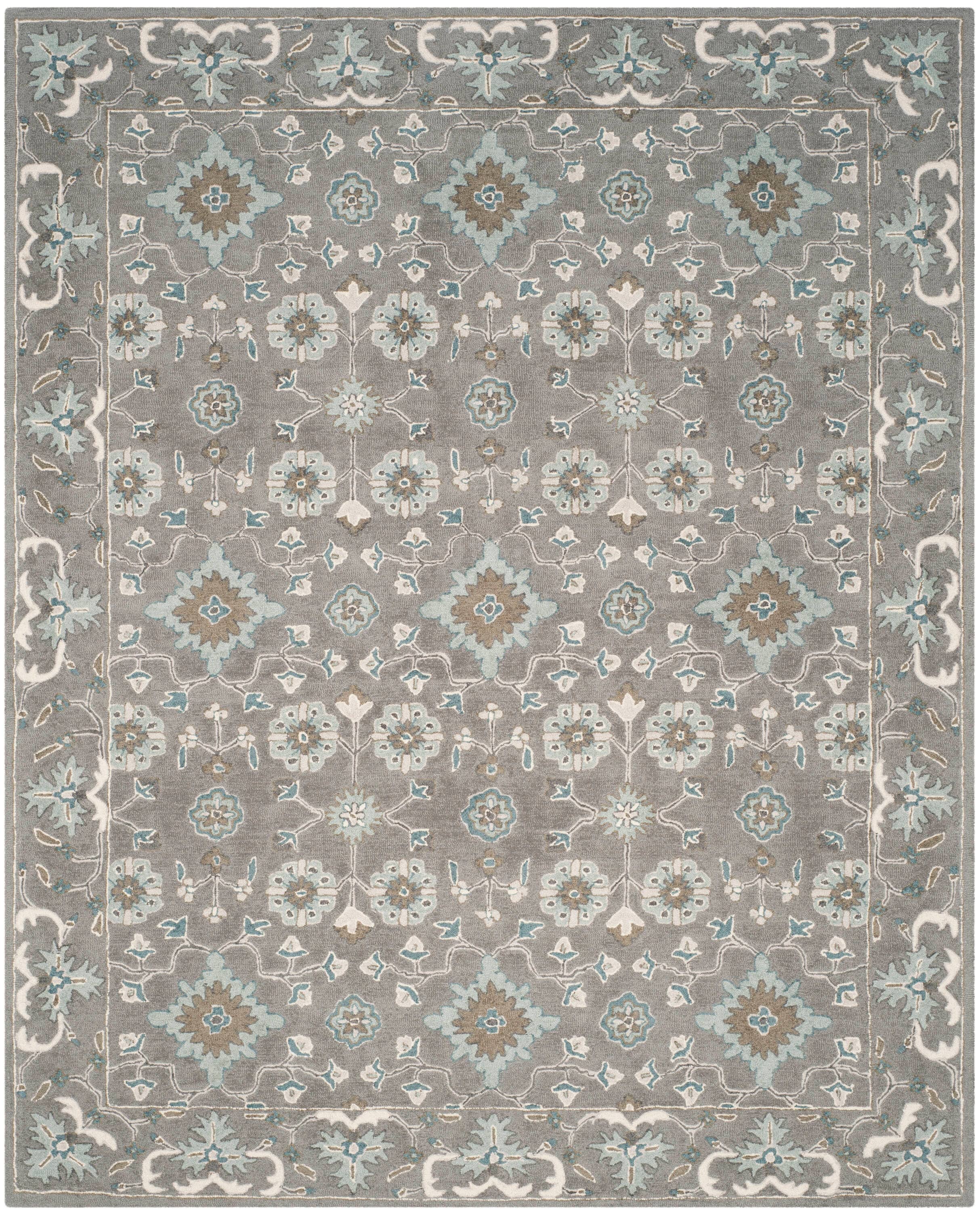 Gray Floral Hand-Tufted Wool 8' x 10' Area Rug