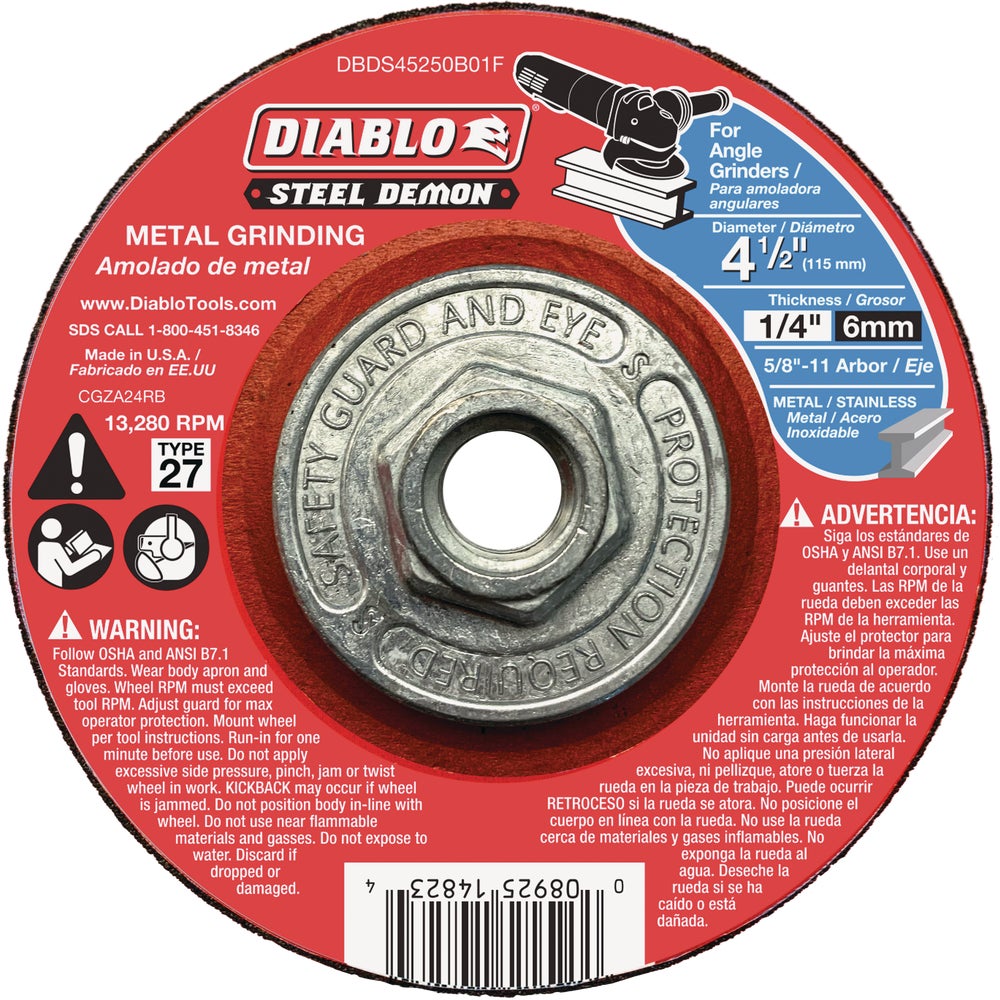 Diablo  Type 27 Steel Demon Metal Grinding Disc - 4-1/2 for Metal Stainless Steel