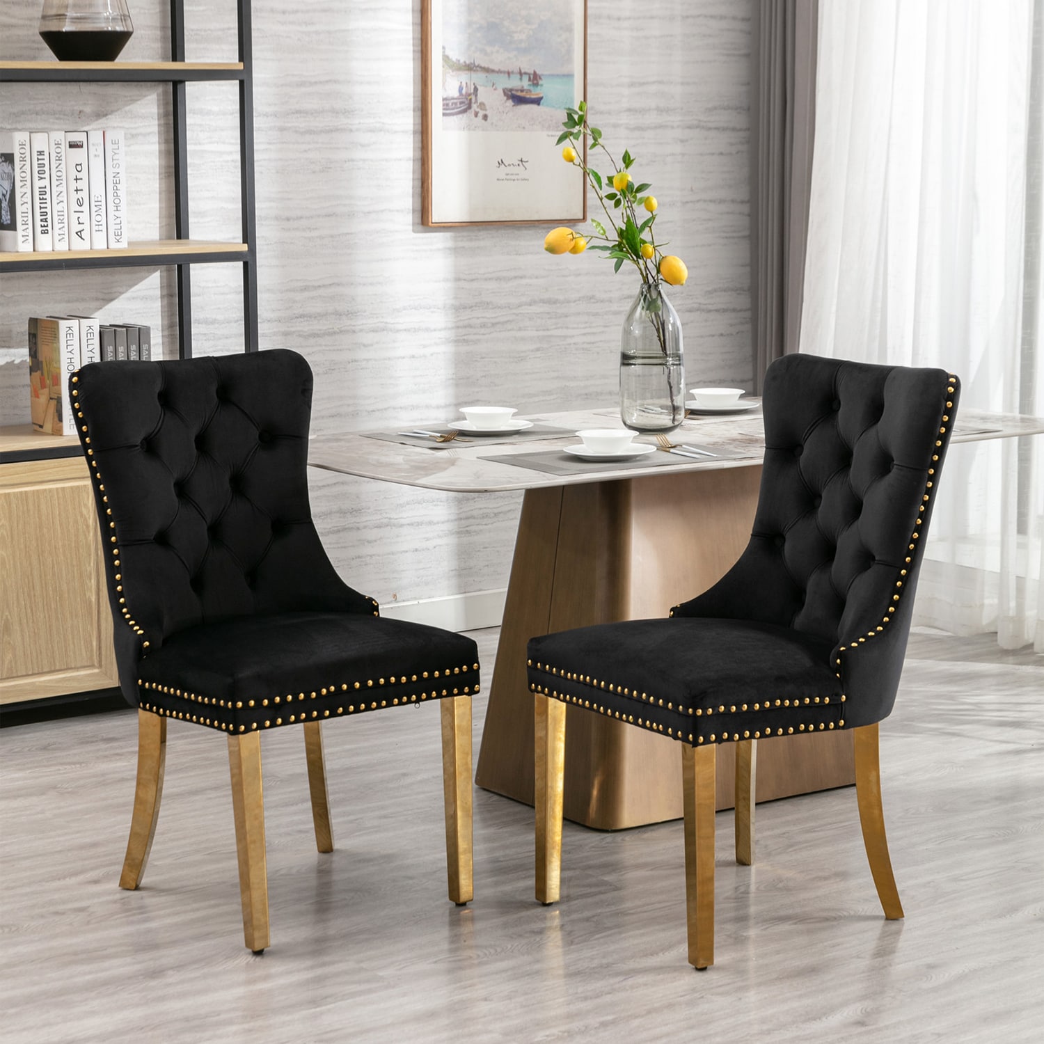 Gold Tufted King Louis Chairs (Set of 2)