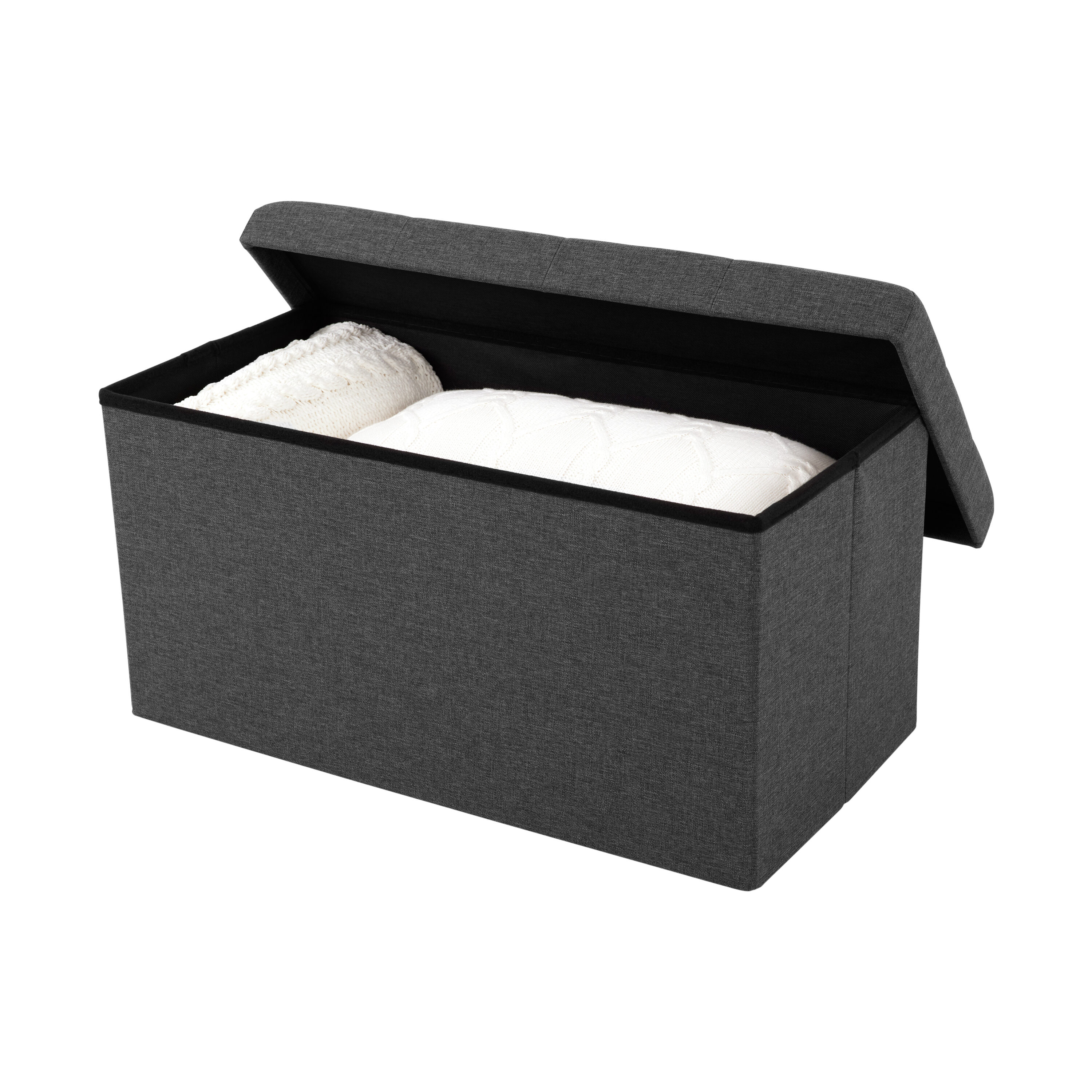 Charcoal Gray Tufted Storage Bench Ottoman with Cushioned Lid