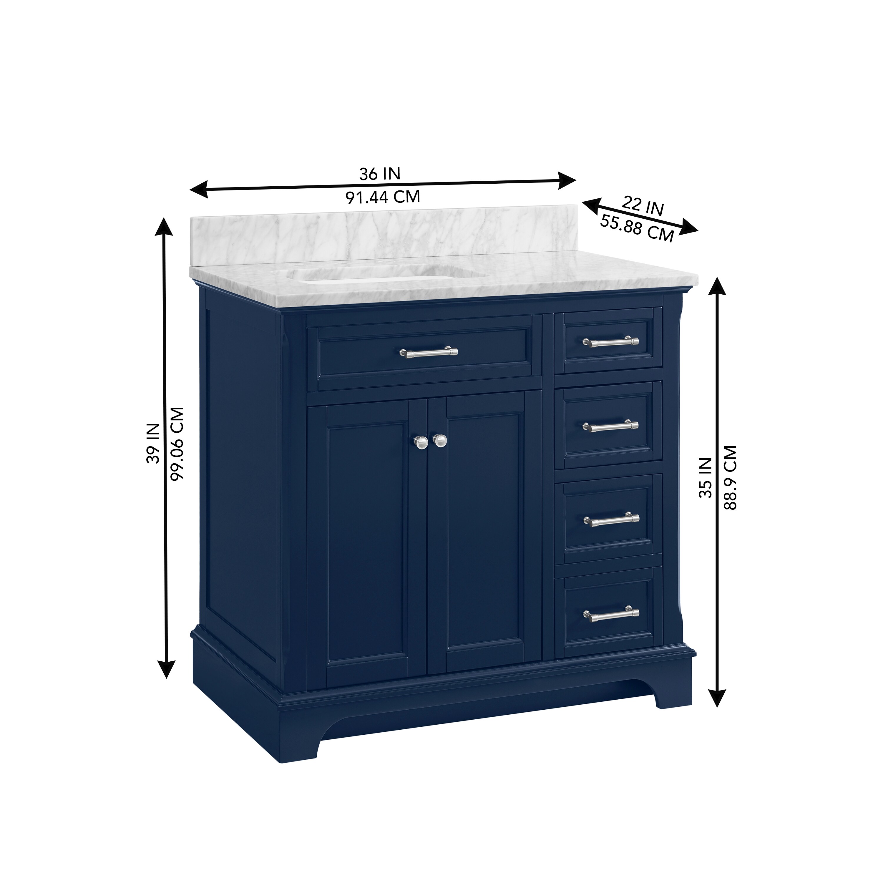 Cora 36 inch Solid Oak Bathroom Vanity with Rectangular Undermount Sink - Navy by Randolph Morris RMAST-36NB-SQWH