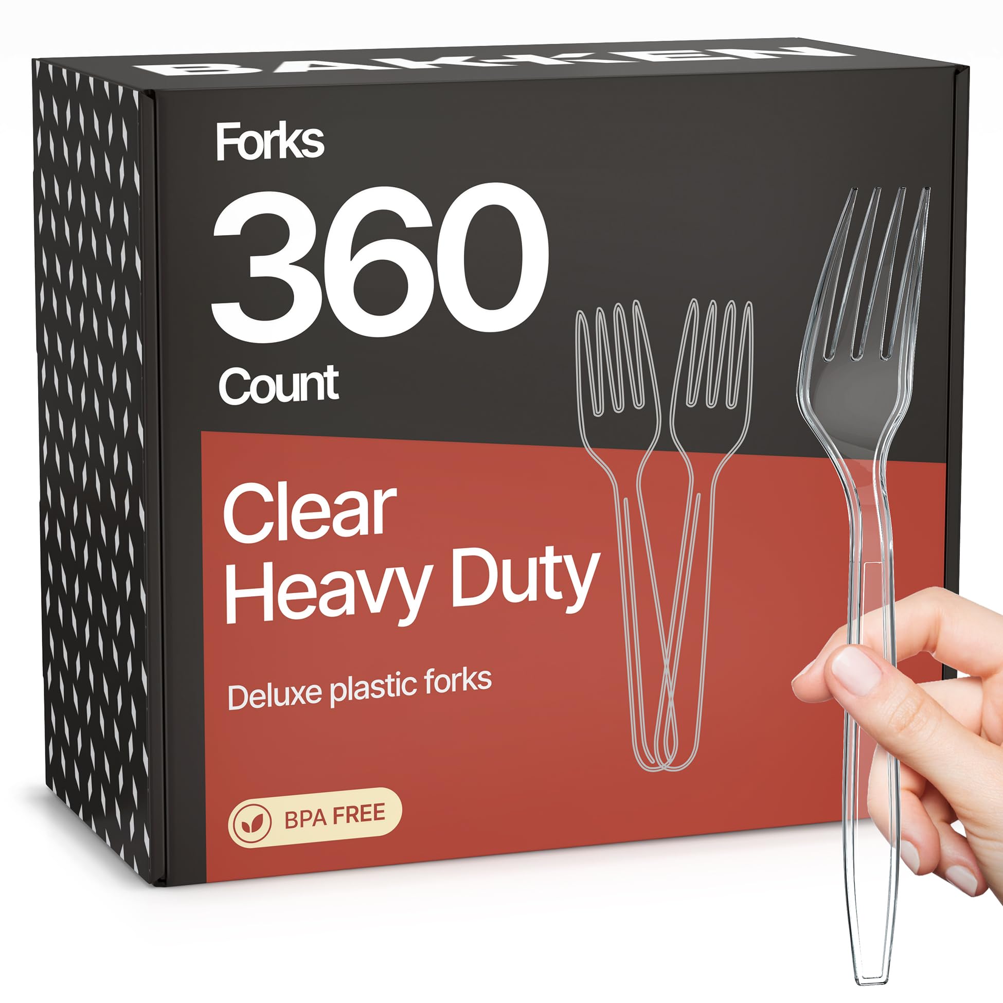 Bakken Swiss Bakken Disposable Cutlery Set 360 Pcs Clear Heavy Duty Plastic Forks BPA Free Food Grade Heat Resistant Reusable Utensils for Parties Catering BBQs Everyday Use