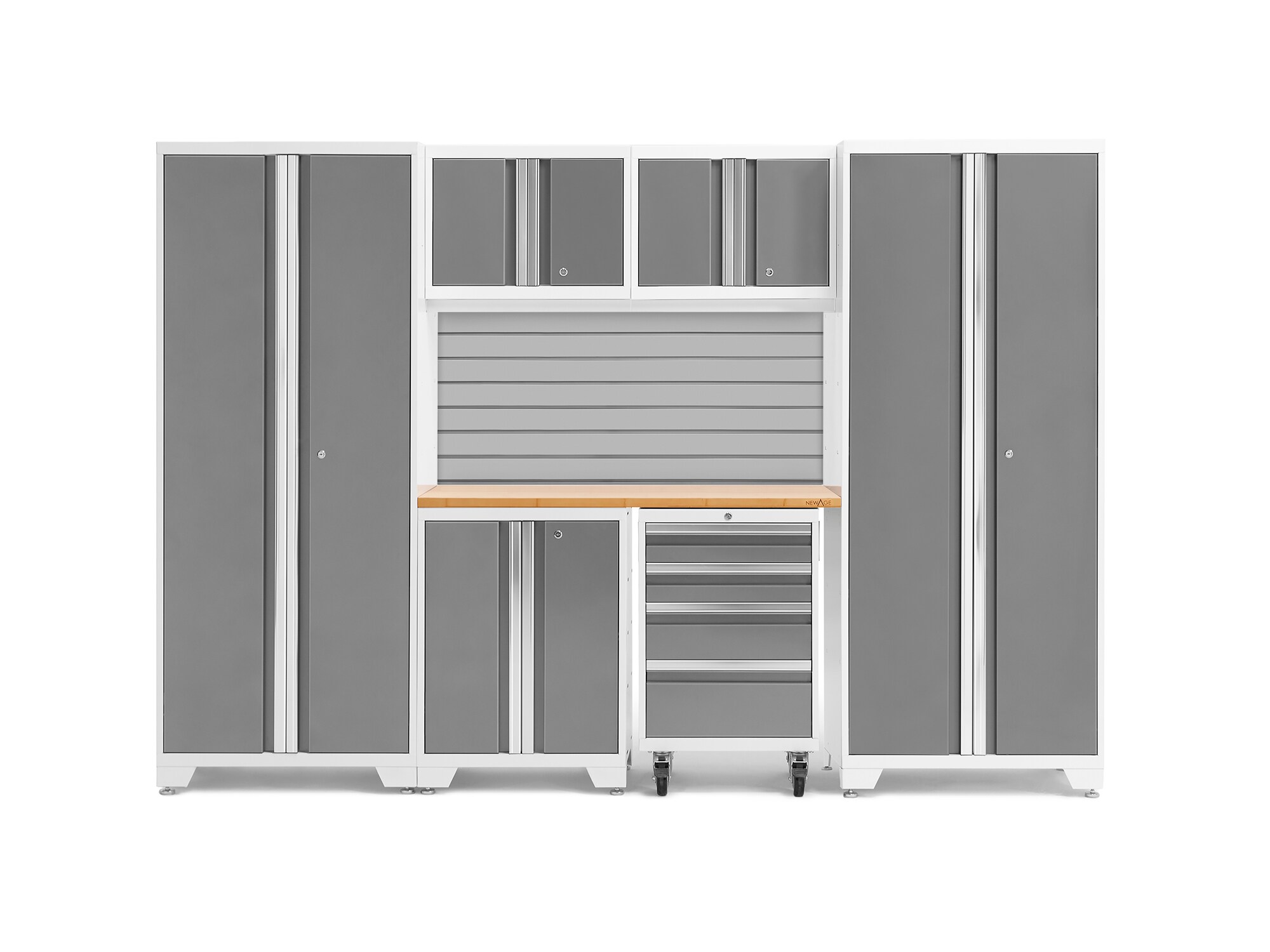 NewAge Products 54876 108-in W x 76.75-in H x 18-in D 6 -Cabinets Steel Platinum Garage Storage System