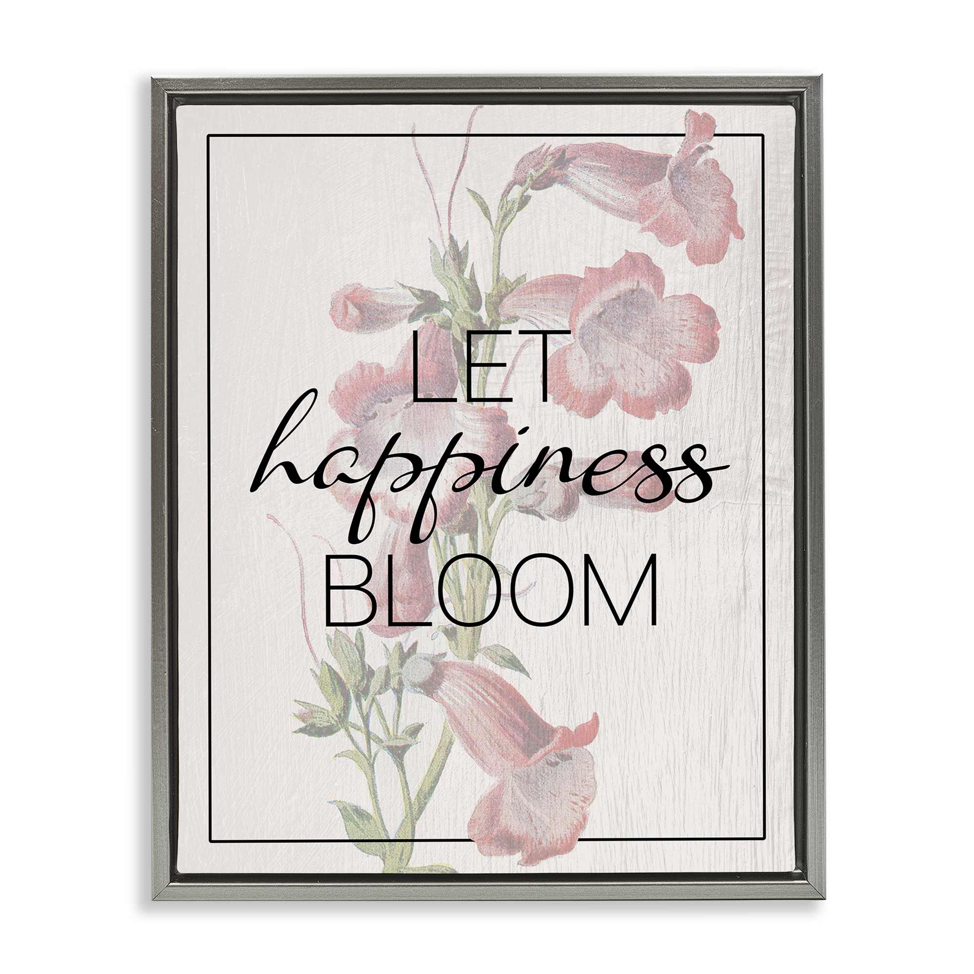Stupell Industries BT-159-FFL-24X30 Vintage Let Happiness Bloom Gray Framed Floater Canvas Wall Art By Lil' Rue 25 x 31