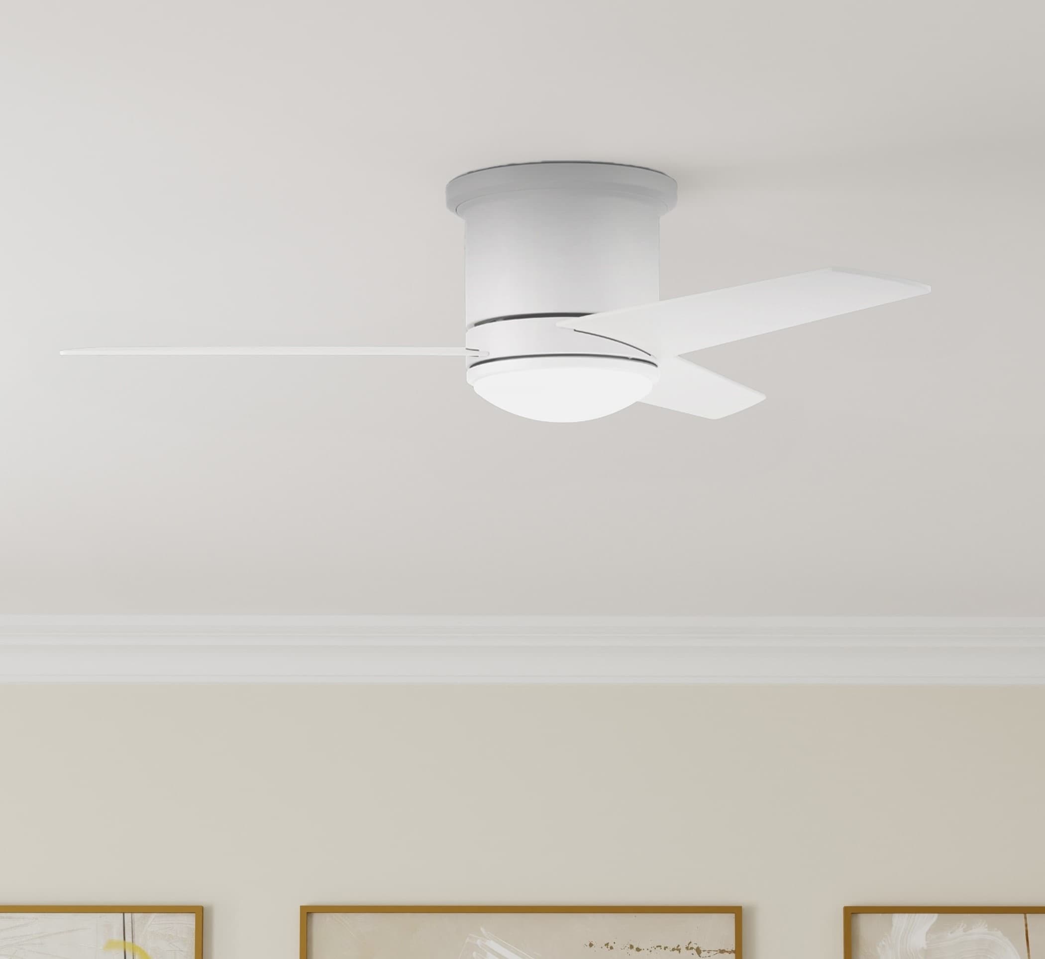 Craftmade CLE44W3 Cole II 44-in Integrated LED Outdoor Flush Mount White with White Blades Ceiling Fan With Light - Remote Included ( 3 -Blade )