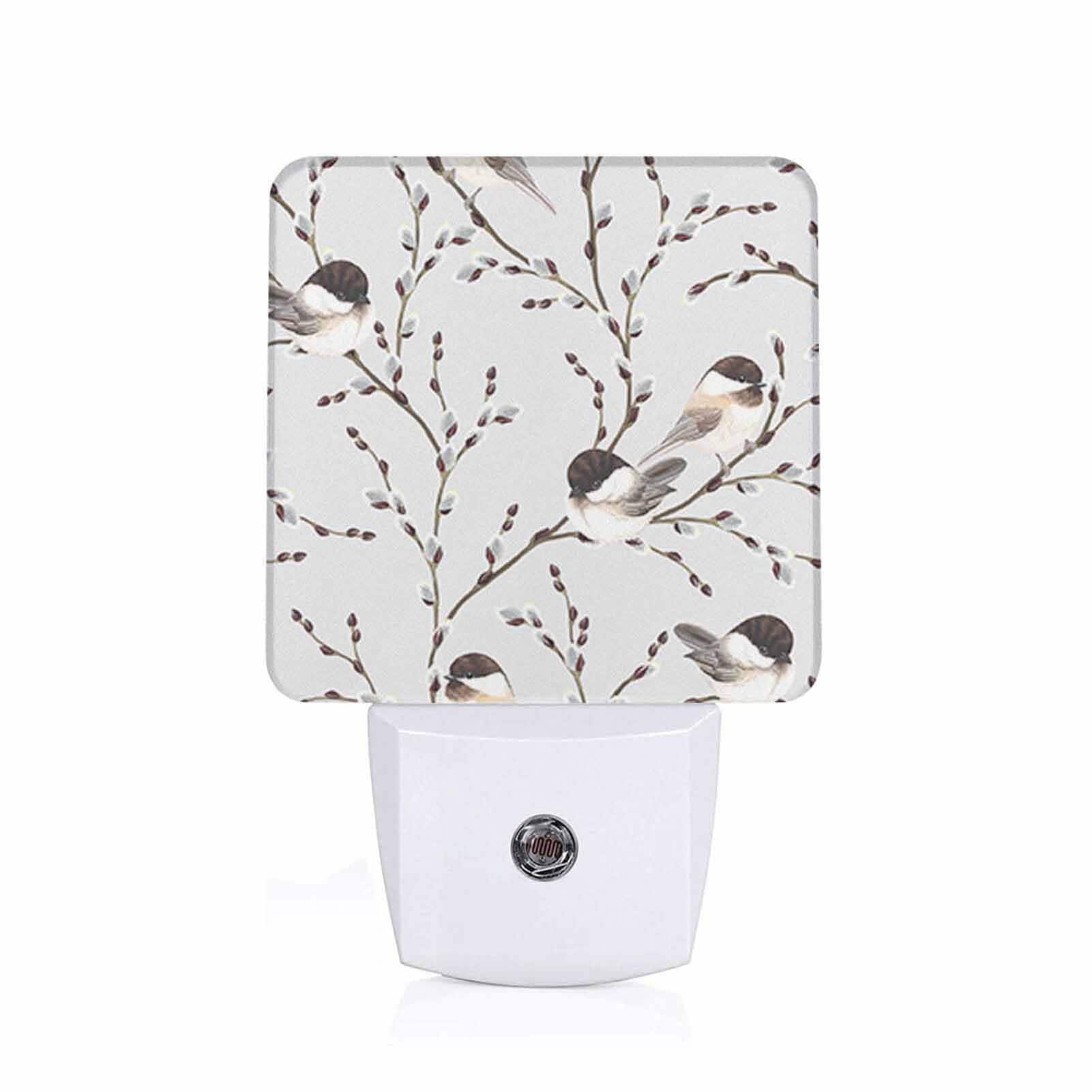 AOIZGMY  LED Night Light Willow Branches Black Capped Chickadee Plug into Wall with Dusk to Dawn Sensor Warm White Light for Bedroom Hallway