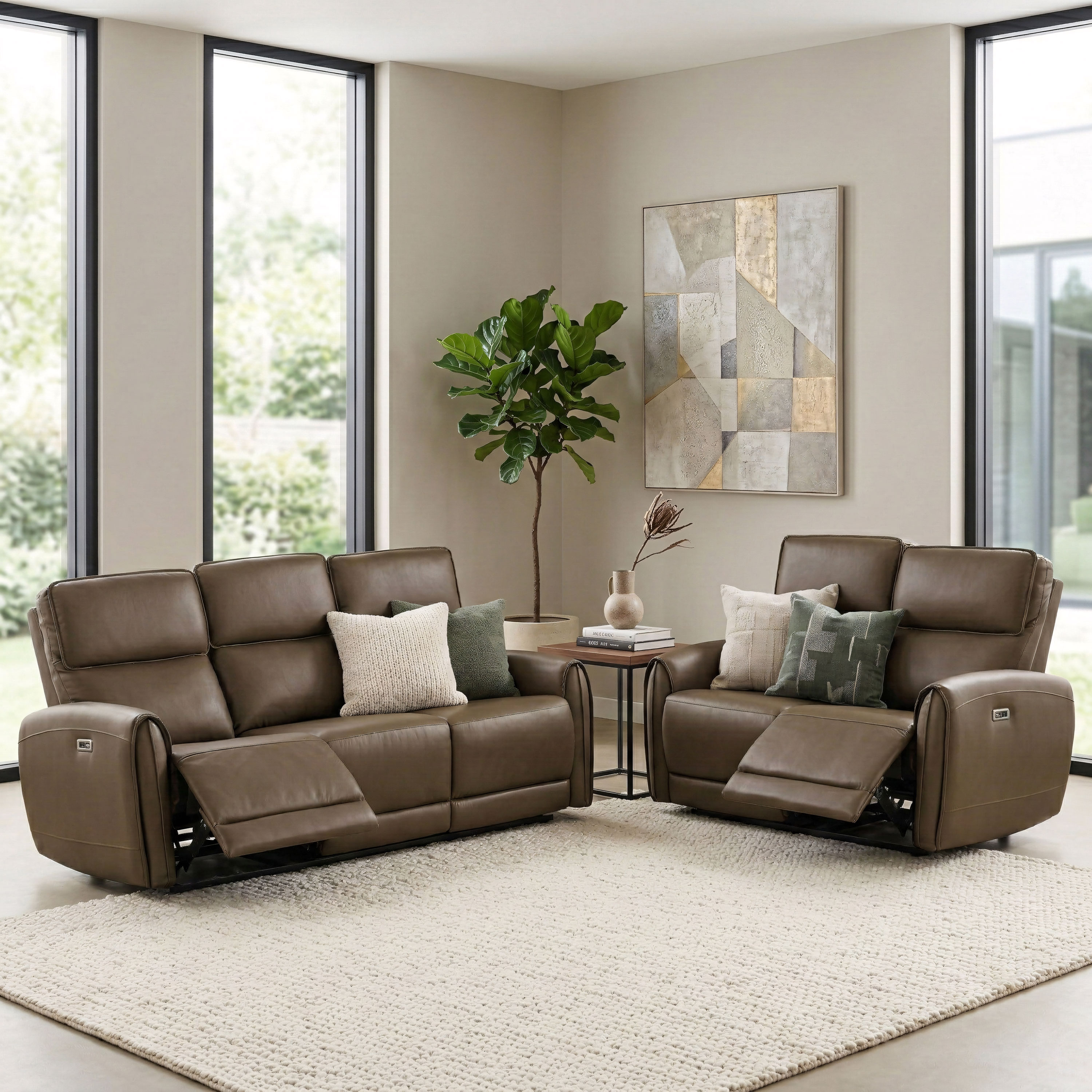 Furniture of America - Oremus Modern 2 -Piece Faux leather Light Brown Living Room Set