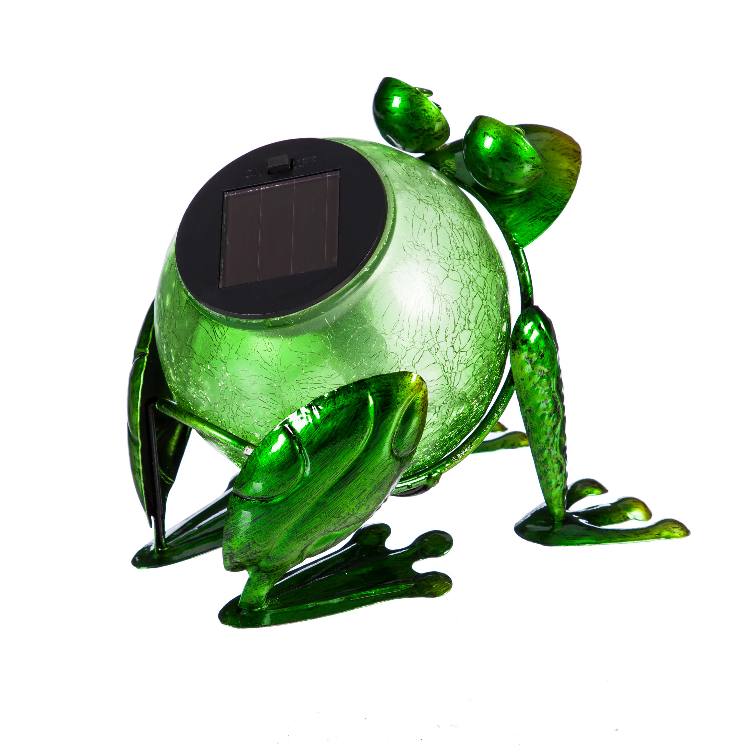 Green Crackled Glass Solar Frog Garden Statuary