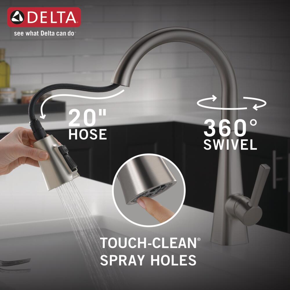 Delta Lenta Spotshield Stainless Single Handle Pull-down Kitchen Faucet ...