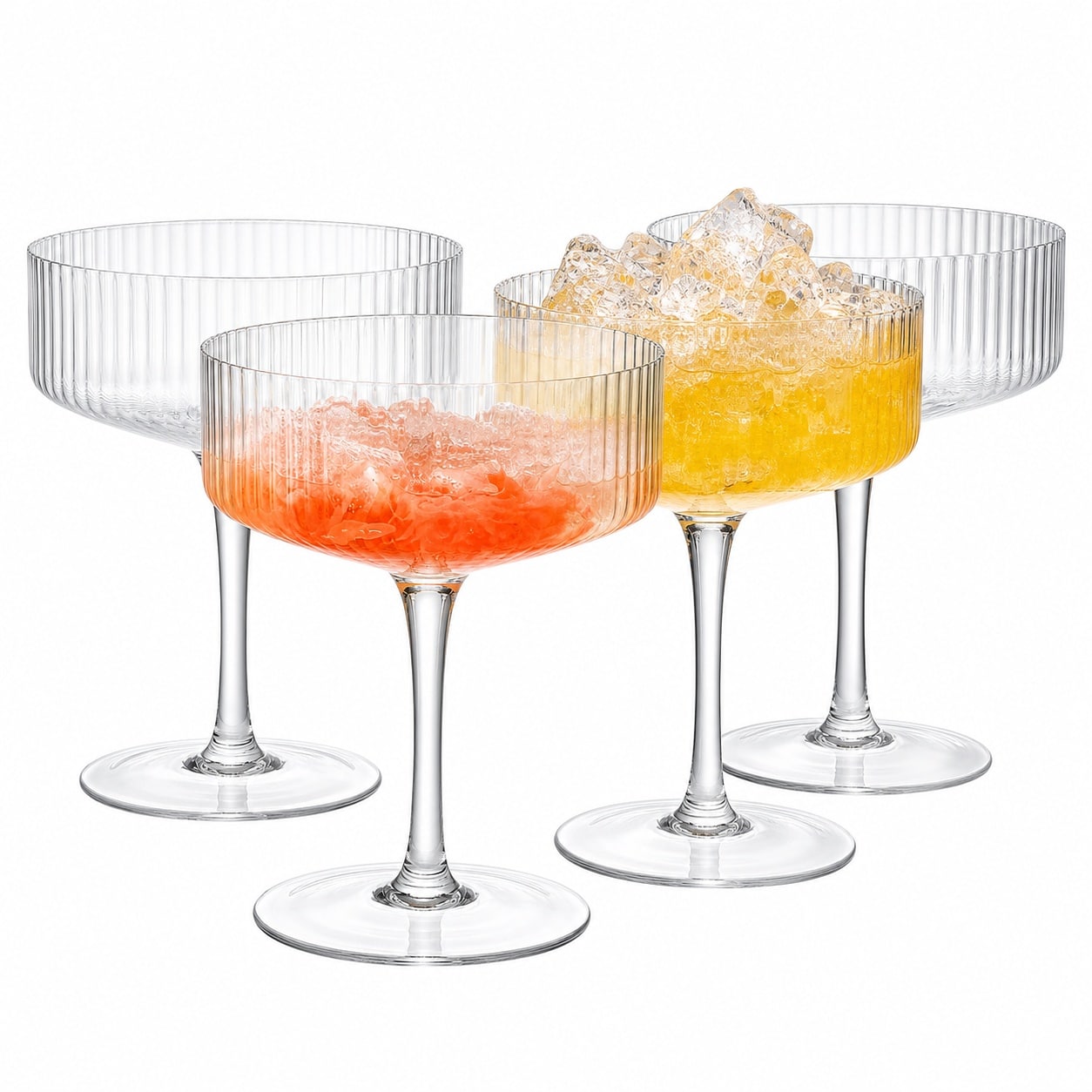 Baginizer 4 Ribbed Coupe Glasses Set 10 Oz Lead Free Crystal Elegant Bar Drinkware Perfect For Cocktails Wine Champagne Holiday Gift