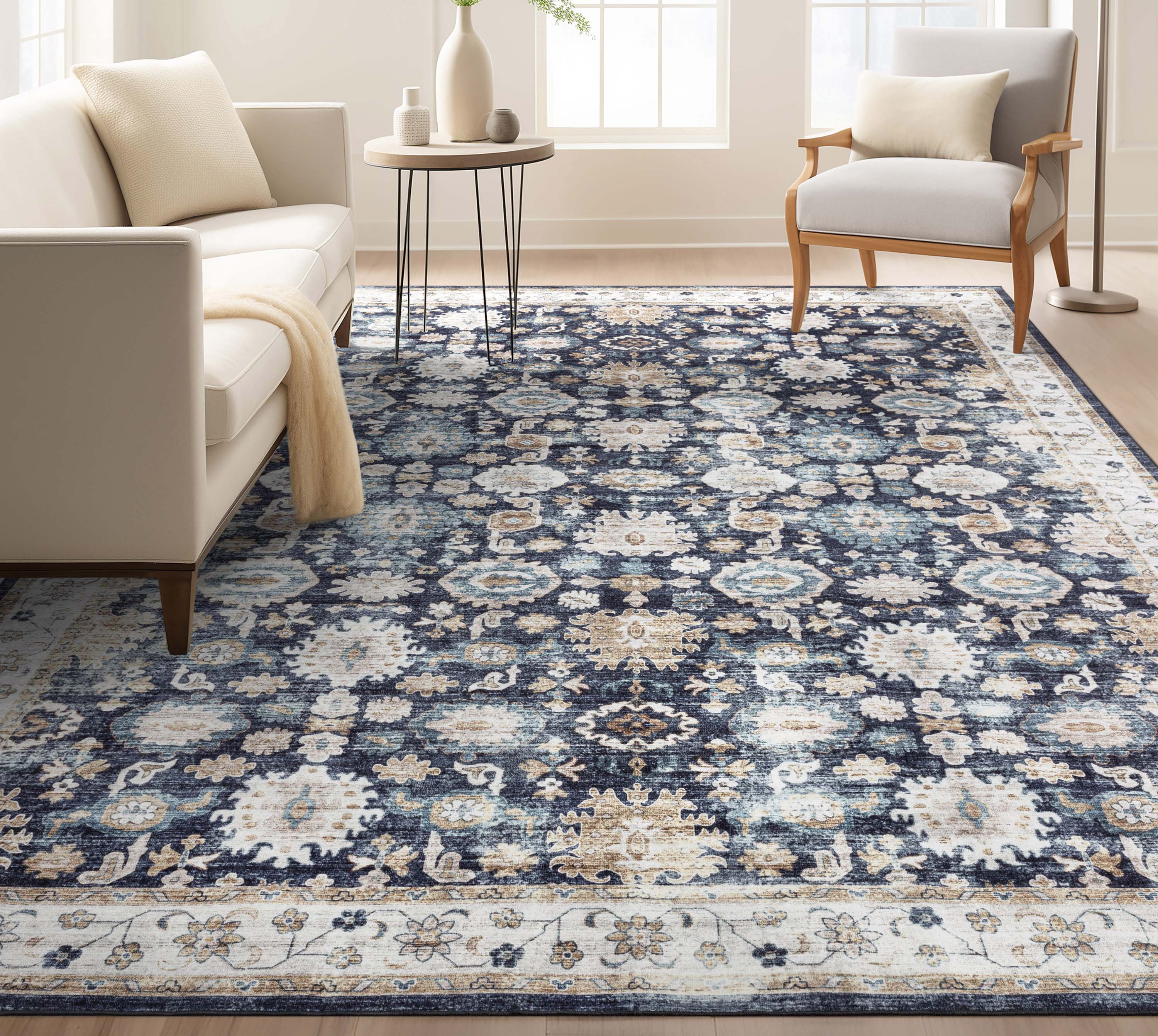 Well Woven EBP-33-8 Elle Basics 9 x 13 (ft) Flatweave Polyester Black Rectangular Indoor Floral/Botanical Oriental Area rug