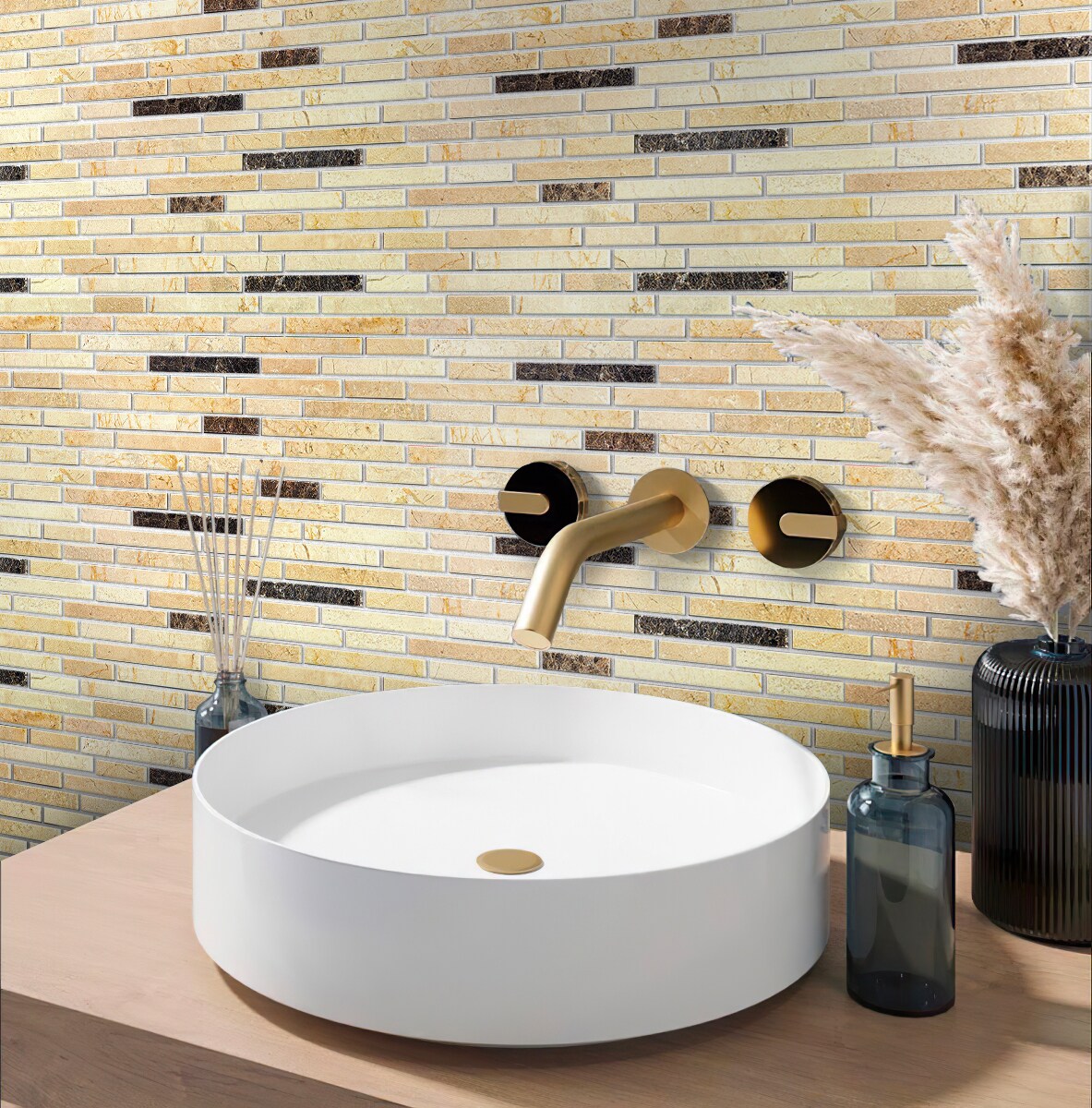 Beige Linear Polished Marble Mosaic Tile 12" x 11.6"