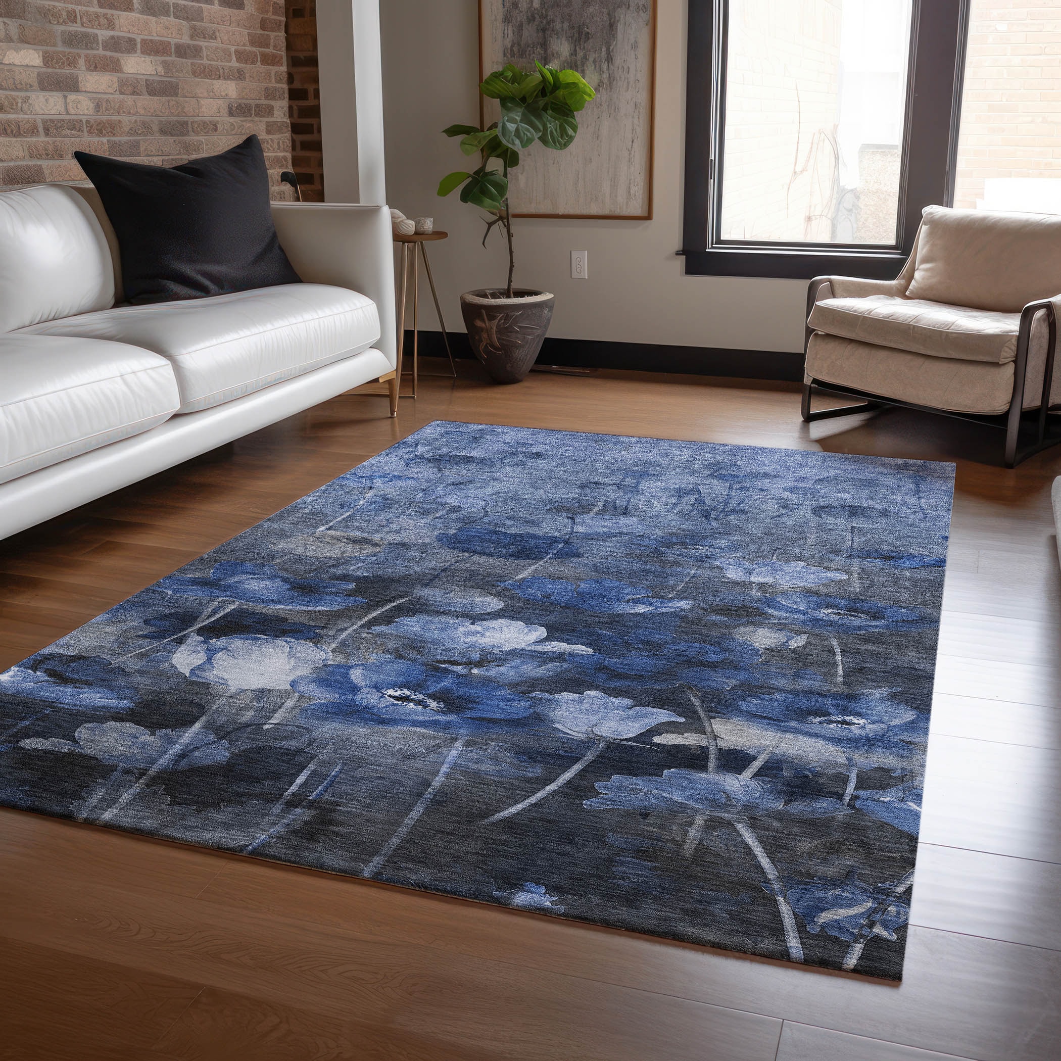 Addison Rugs ACN613BU5X8 Chantille ACN613BU 5 x 7 (ft) Polyester Blue Rectangular Indoor/Outdoor Abstract Machine washable Area rug