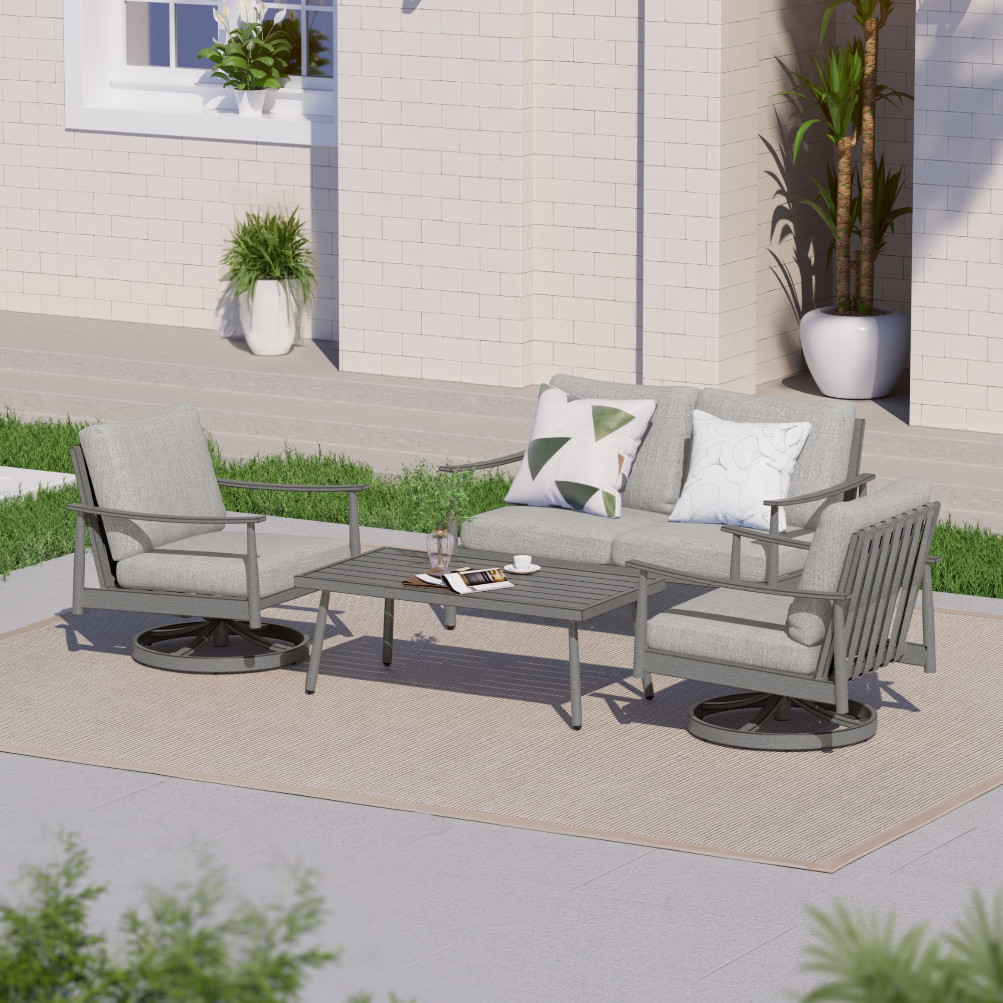  CP-SF4-GG-B3-WL2 4 -Piece Patio Conversation Set with Gray Cushions