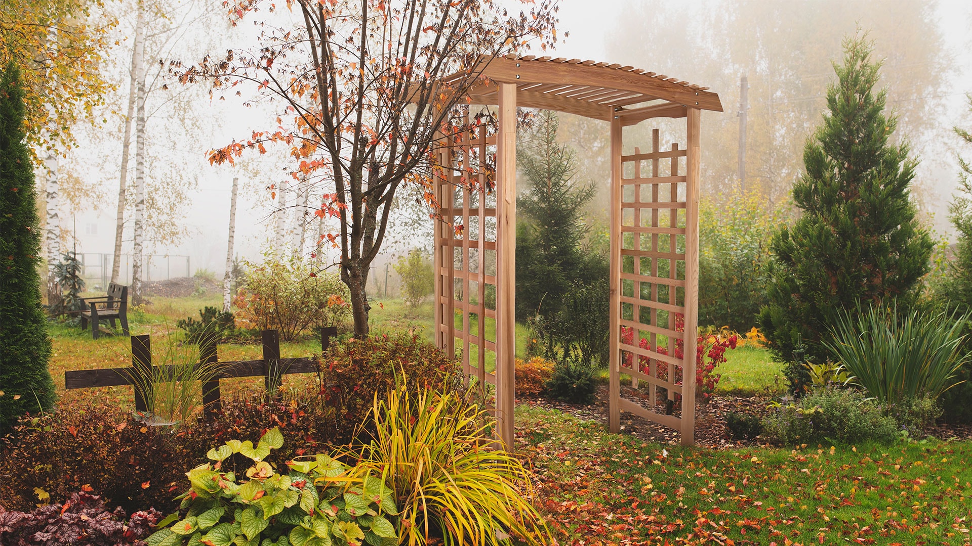 Beige Cedar Wood Garden Arbor with Lattice Sides